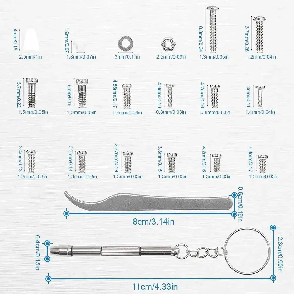 1000-Piece Stainless Steel Micro Screw Kit for Glasses and Sunglasses Repair, Includes Tiny Screws, Nuts, Washers, Caps, Plus 4-In-1 Precision Screwdriver and Metal Tweezers, Durable Rust-Resistant All-In-One Fix It Gear - Image 7