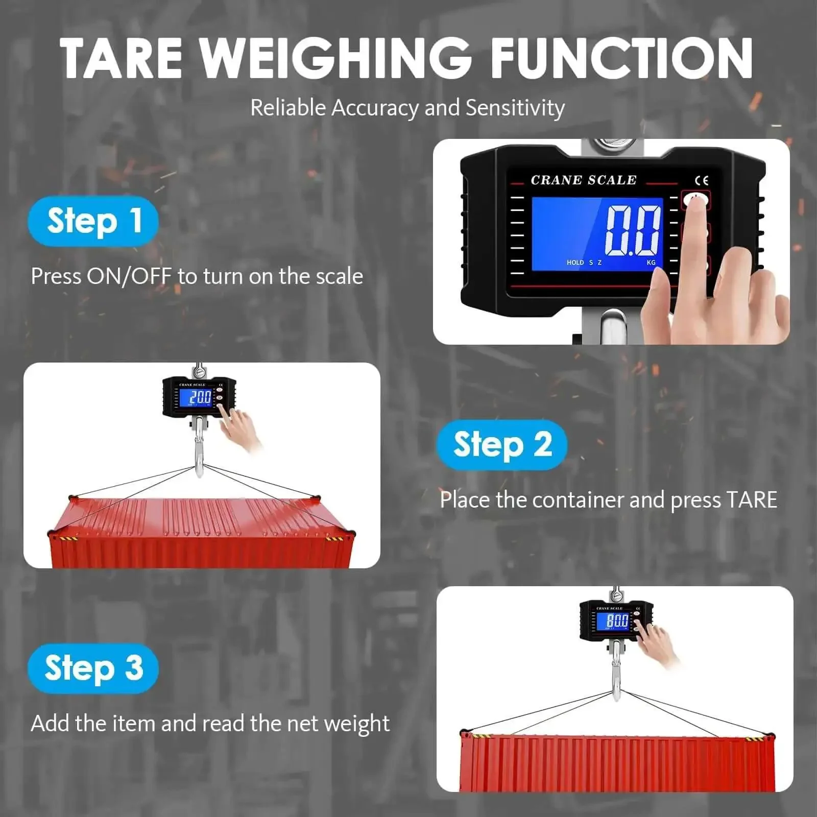 1000Kg Heavy Duty Crane Scale With Backlit LCD Digital Hanging Scale Data Hold Tare And Unit Switch Auto Off Aluminum Alloy Industrial Scale For Factory Construction Farm Built Tough For Real - Image 6