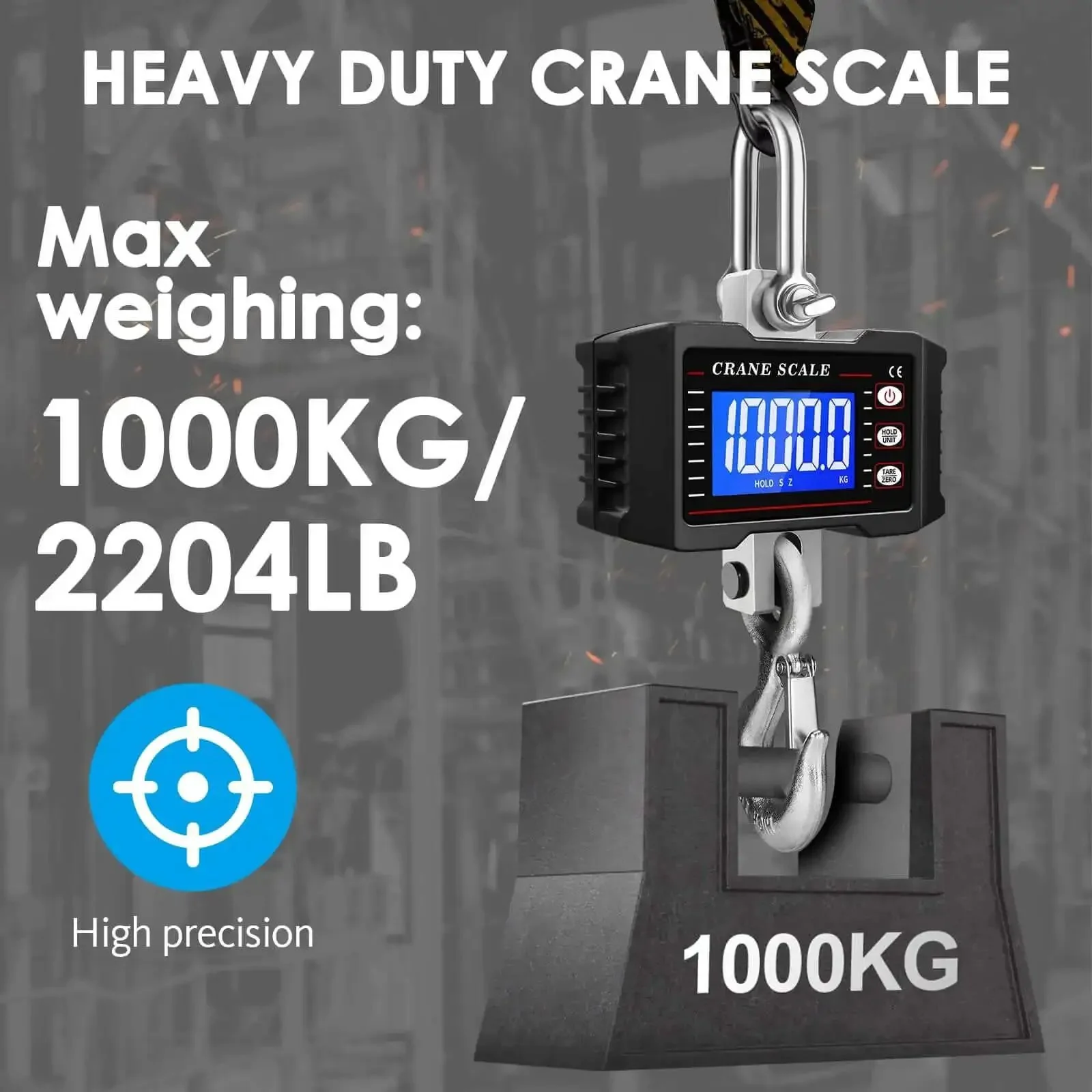 1000Kg Heavy Duty Crane Scale With Backlit LCD Digital Hanging Scale Data Hold Tare And Unit Switch Auto Off Aluminum Alloy Industrial Scale For Factory Construction Farm Built Tough For Real - Image 7