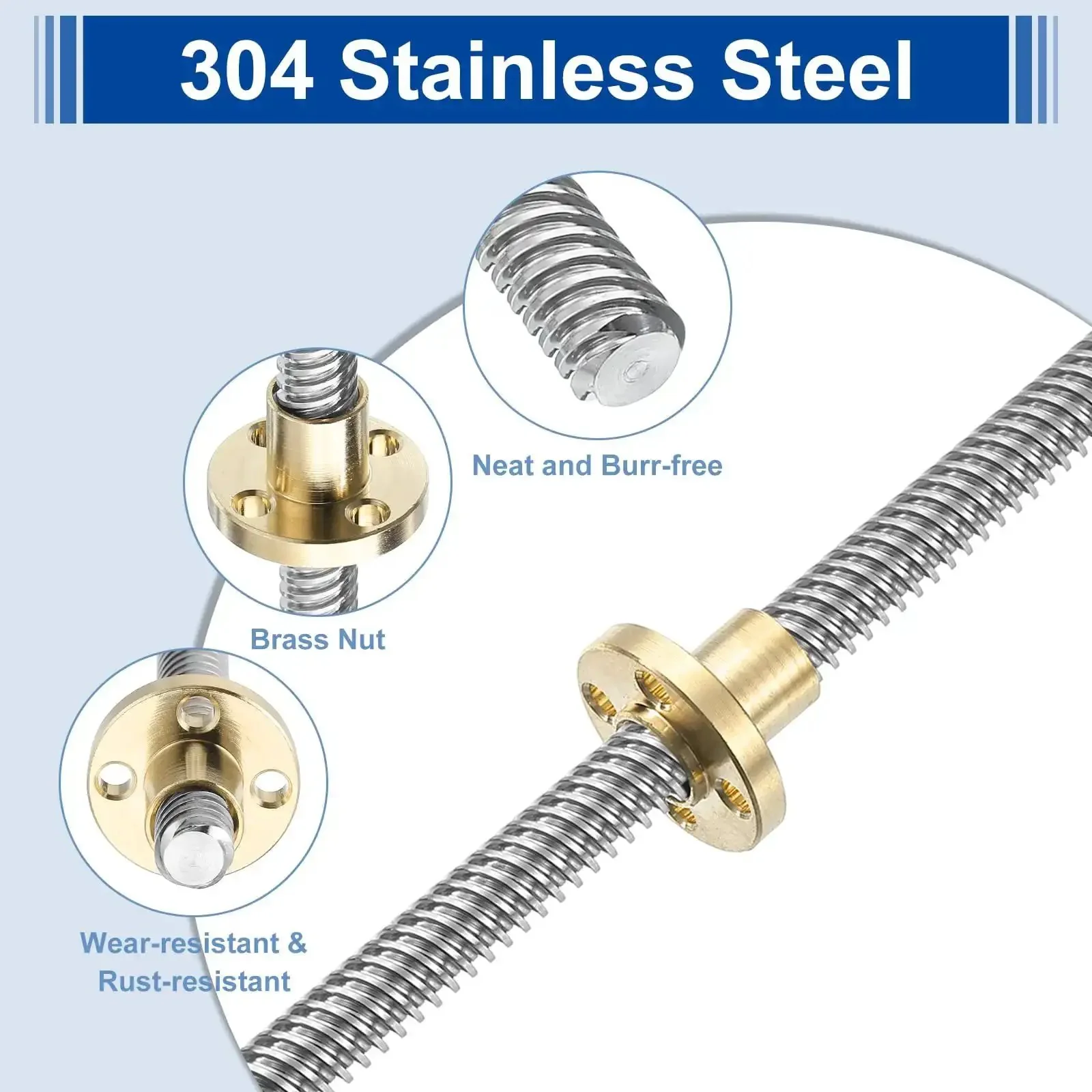 1000MM TR8X8 Lead Screw With Brass Nut Acme Thread 2MM Pitch 4 Starts 8MM Lead 304 Stainless Steel Screw Bar For 3D Printer Upgrades In Plastic Tube Packaging Silver - Image 5