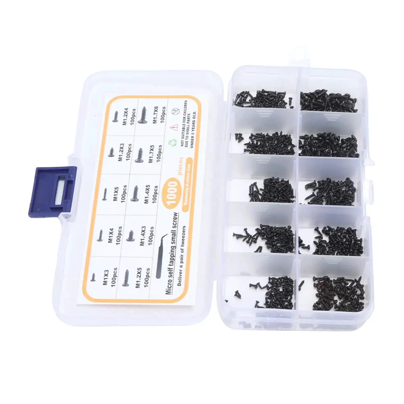 1000Pcs Small Screw Assortment Kit With Tweezers M1 M1.2 M1.4 M1.7 Black For Glasses Repair Watch Phone Electronics Screws Set Great For DIY Fixes And Quick On The Go Repairs - Image 9