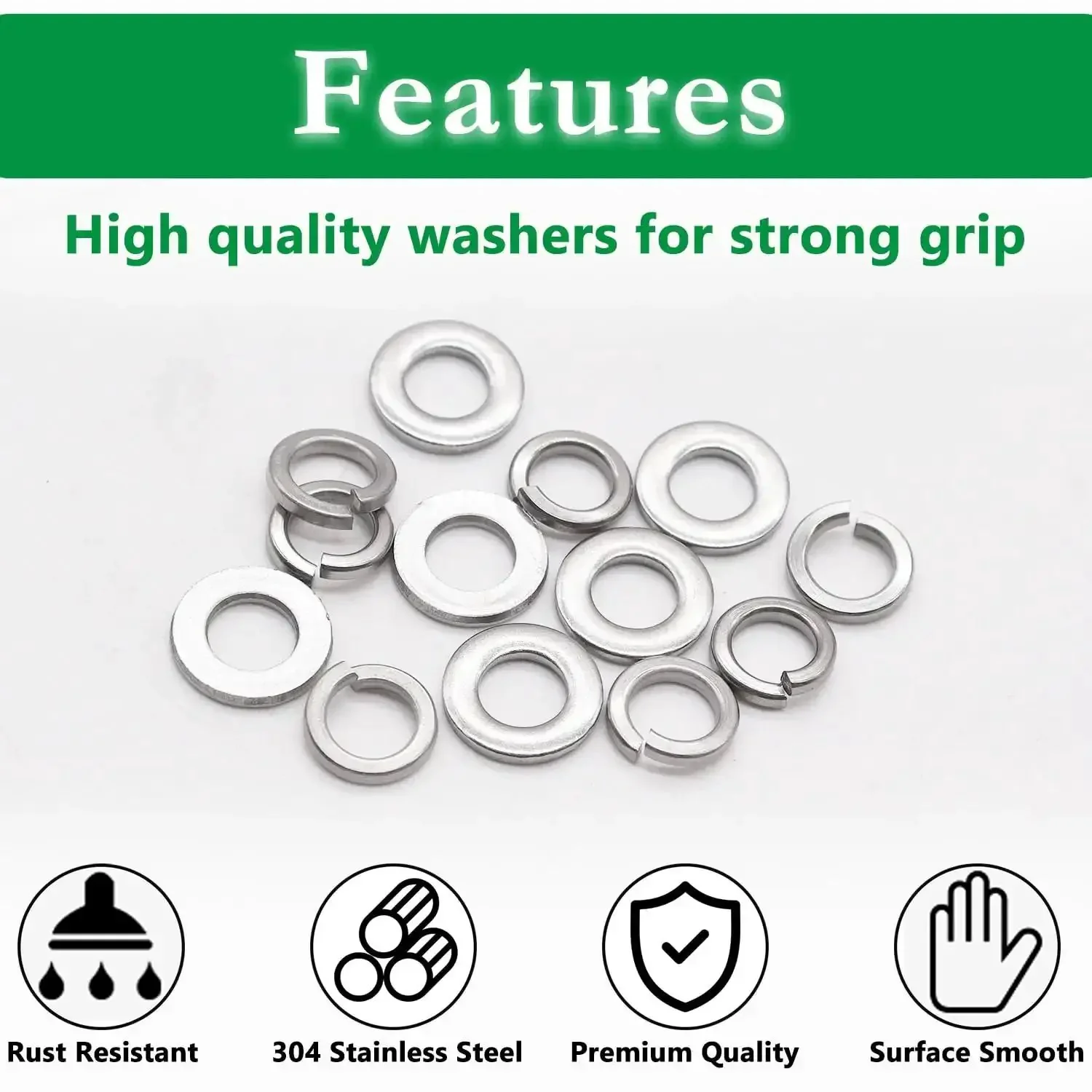 100Pcs M6 Stainless Steel Flat And Split Lock Washers Set, High Strength And Corrosion Resistant, Premium Quality, Ideal For Electrical Connections And Harsh Environments, Includes 50Pcs Each - Image 4