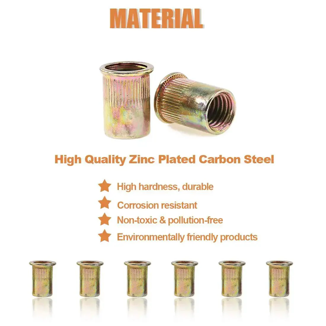 100Pcs M8 Rivet Nuts Kit Zinc Plated Carbon Steel Flat Head Threaded Inserts For Furniture And Dyi Projects Easy Install Heavy Duty Nutserts Rivnuts For Metal And Wood Repair - Image 3