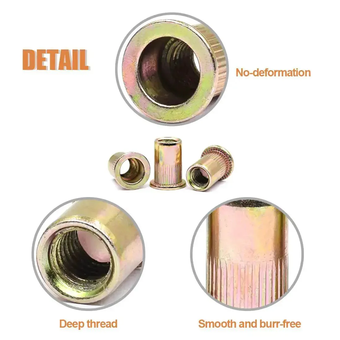 100Pcs M8 Rivet Nuts Kit Zinc Plated Carbon Steel Flat Head Threaded Inserts For Furniture And Dyi Projects Easy Install Heavy Duty Nutserts Rivnuts For Metal And Wood Repair - Image 4