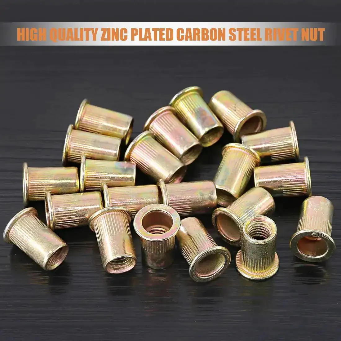 100Pcs M8 Rivet Nuts Kit Zinc Plated Carbon Steel Flat Head Threaded Inserts For Furniture And Dyi Projects Easy Install Heavy Duty Nutserts Rivnuts For Metal And Wood Repair - Image 5