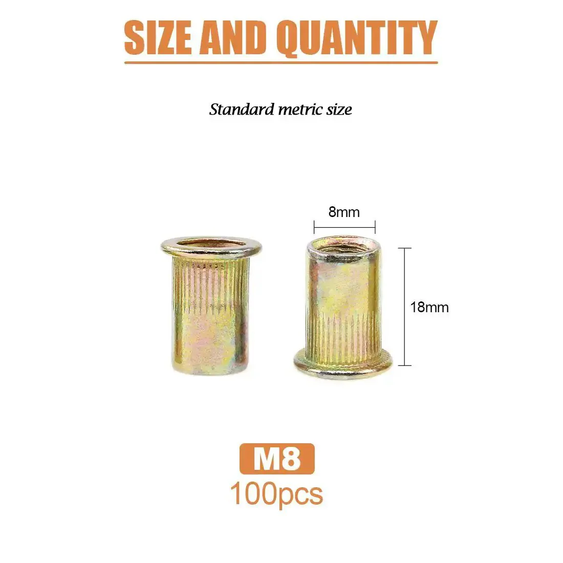 100Pcs M8 Rivet Nuts Kit Zinc Plated Carbon Steel Flat Head Threaded Inserts For Furniture And Dyi Projects Easy Install Heavy Duty Nutserts Rivnuts For Metal And Wood Repair - Image 7
