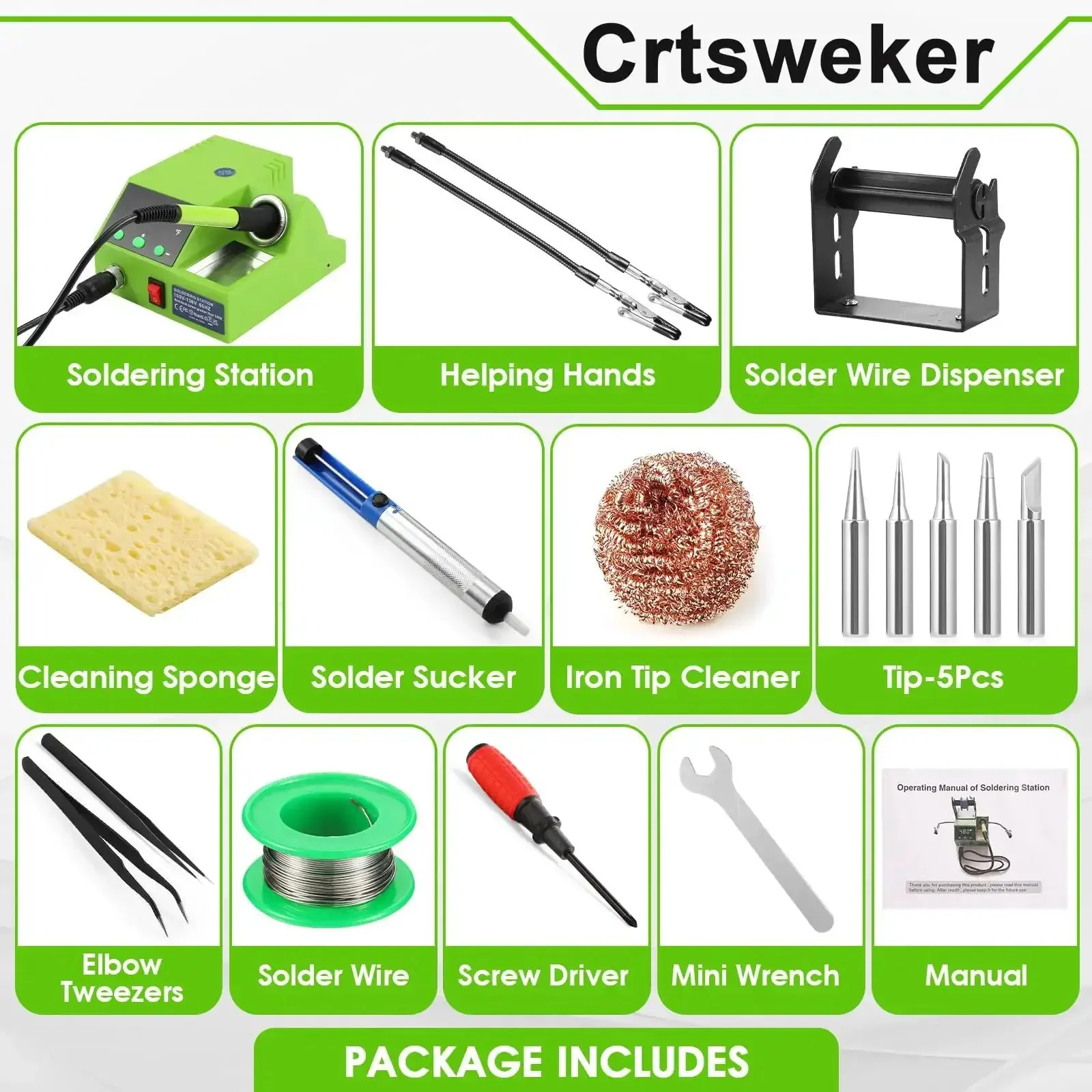 100W Digital Soldering Station Kit With 2 Helping Hands, Fast Heat, Big LED Display, Temperature Range 180 Celsius To 480 Celsius, Celsius Fahrenheit Conversion, Auto Sleep, Includes Solder Wire And Tools, Green - Image 2