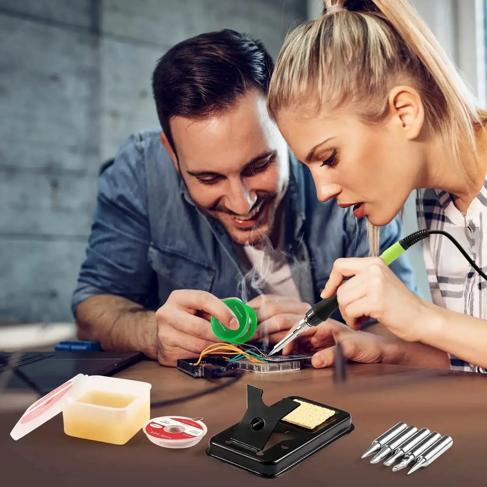 100W LED Digital Soldering Iron Kit With Ceramic Heater, Quick 15 Second Heat Up, Adjustable Temperature, Pro Grade for Hobby and Repair, Includes Tips, Wick And Braid, Stand, Solder Wire, Sponge, Flux Paste - Image 2