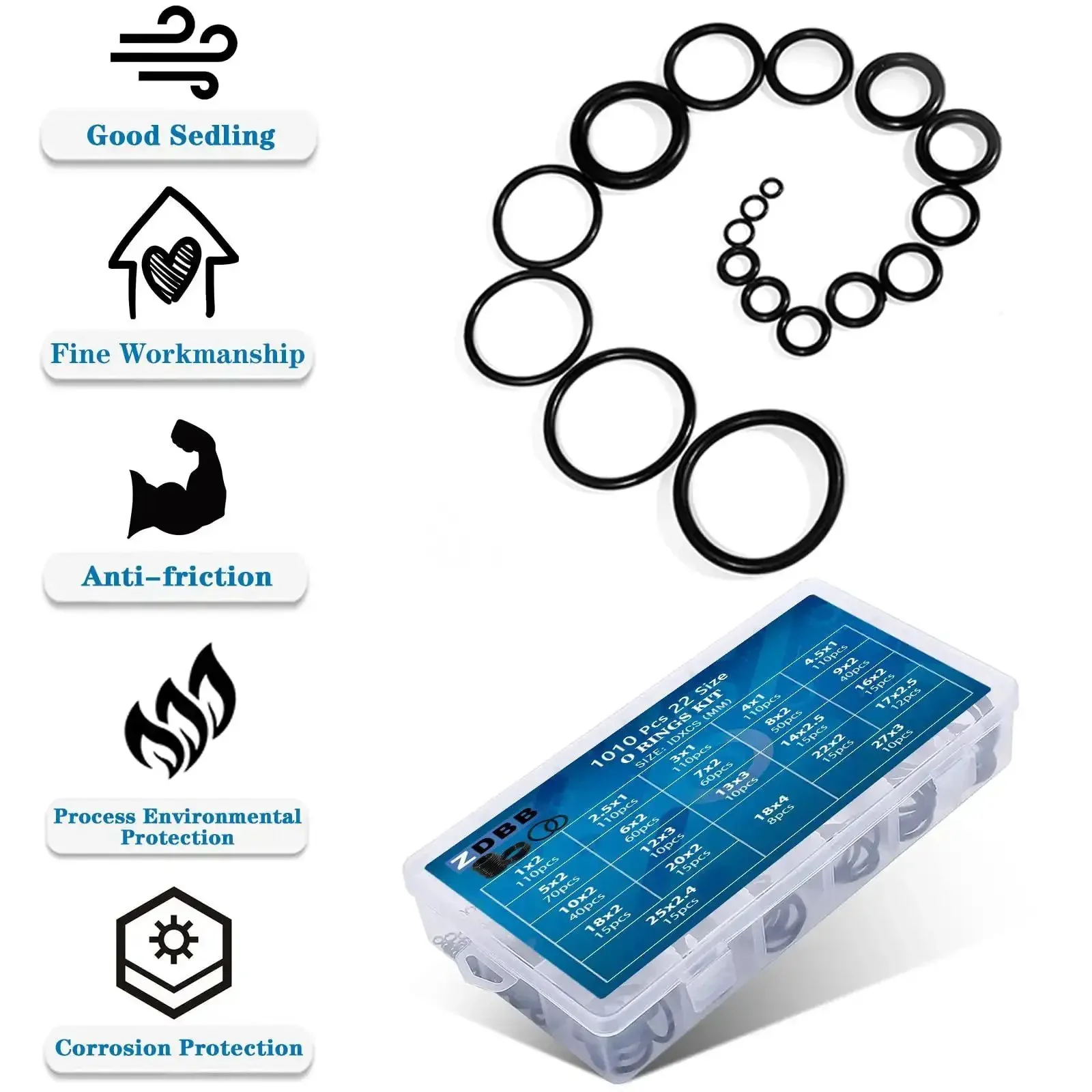 1010 Piece Rubber O Ring Kit With 22 Sizes Universal O Ring Set For Automotive Faucets Pressure Washers Plumbing Sealing Repair Oil Gas Air Applications Heat Resistant - Image 5