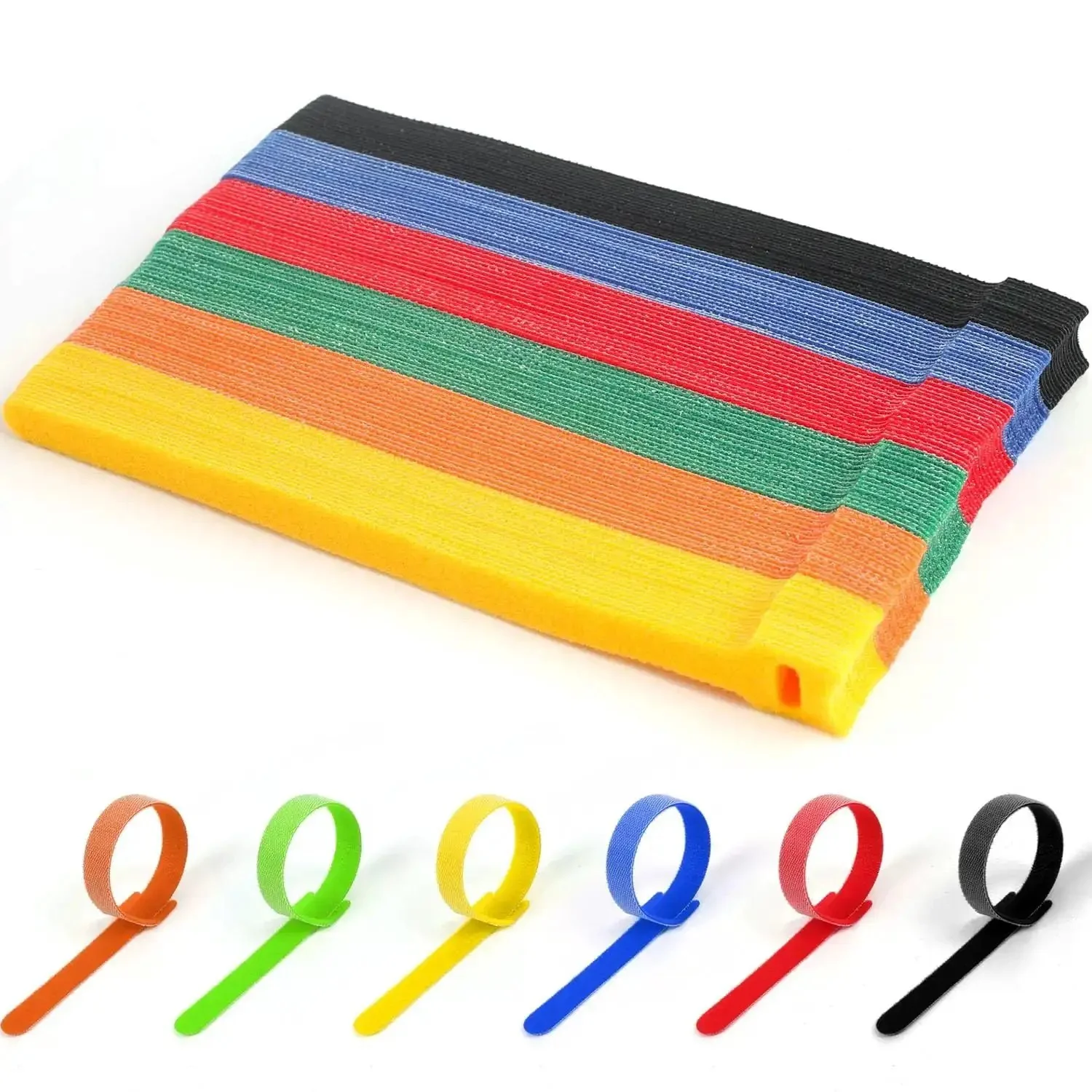 102 Piece Reusable Hook And Loop Cable Ties Set, 8 Inch Multicolor Nylon Fabric Fastening Straps For Cable Management And Organization, Color Coded Wires, DIY Tech Setup And Home Office Cleanup