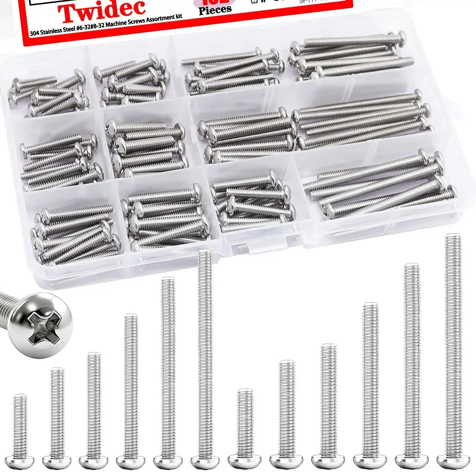 102 Piece Stainless Steel Screw Kit For Electrical Mounting DIY Friendly 6-32 And 8-32 Phillips Pan Head Screws Five Eighths To Two Inches For Wall Plates Switches Receptacles Rust Resistant 304