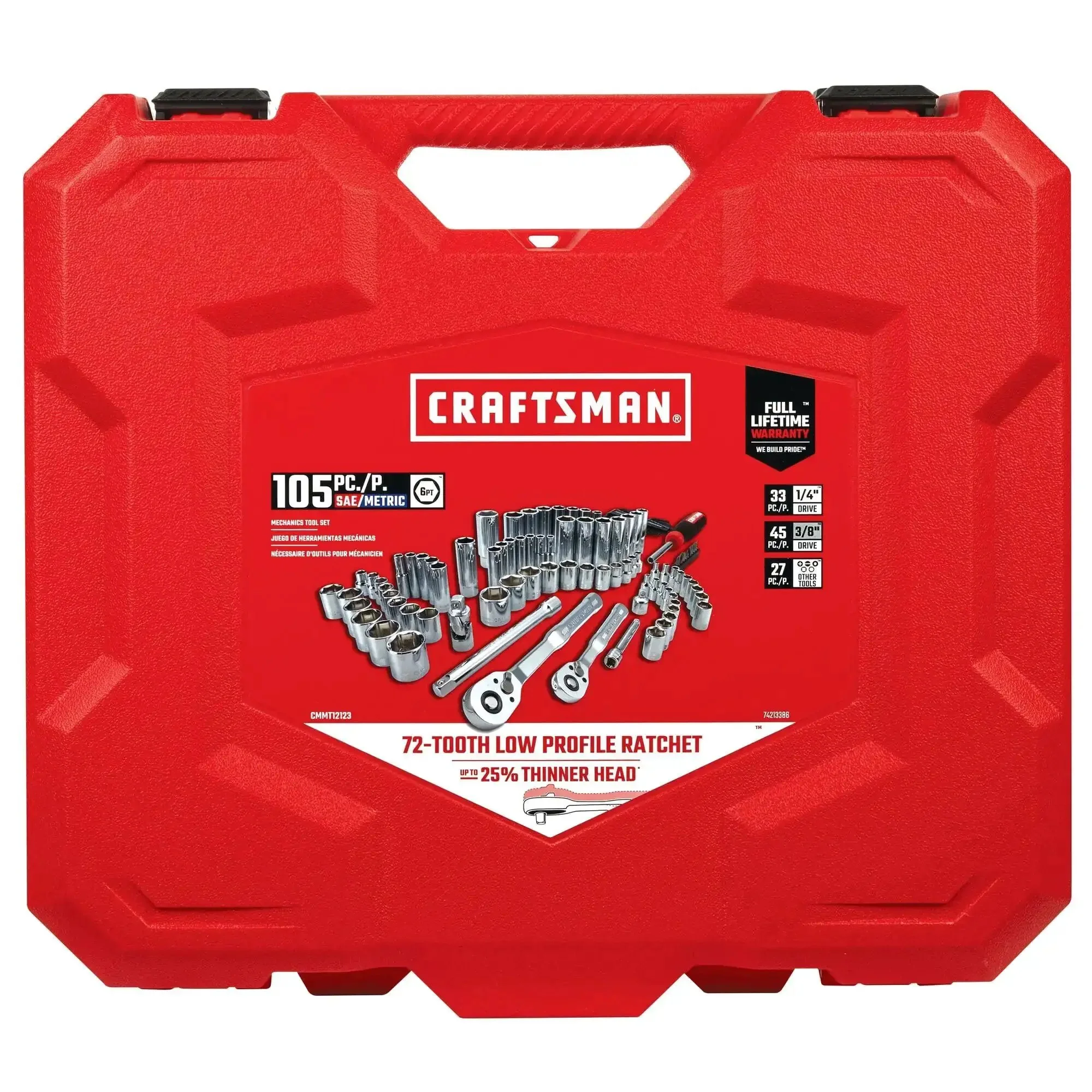 105 Piece Mechanics Tool Set With SAE And Metric Sockets, One Quarter Inch And Three Eighth Inch Drive, All In One Go To Auto Tool Kit In A Durable Blow Mold Case, Low Profile 72 Tooth Ratchet For Tight Spaces, Great For Home Garage And Pro Projects - Image 2