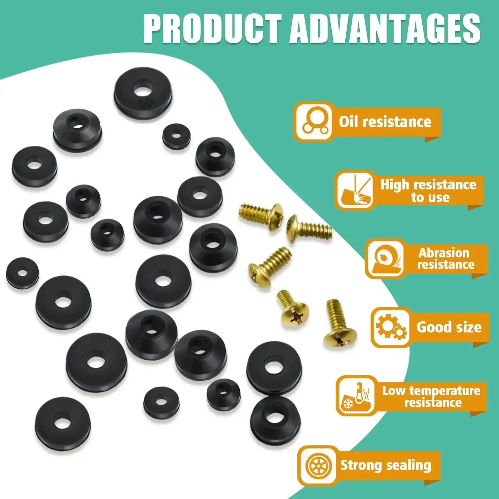 106 Piece Faucet Washer Kit With Assorted Flat And Beveled Rubber Washers For Outdoor Garden Faucets, Leak Repair And Replacement, Includes 6 Brass Screws, Wide Range Of Washers In Three Eighths And One Quarter Inch Sizes - Image 5