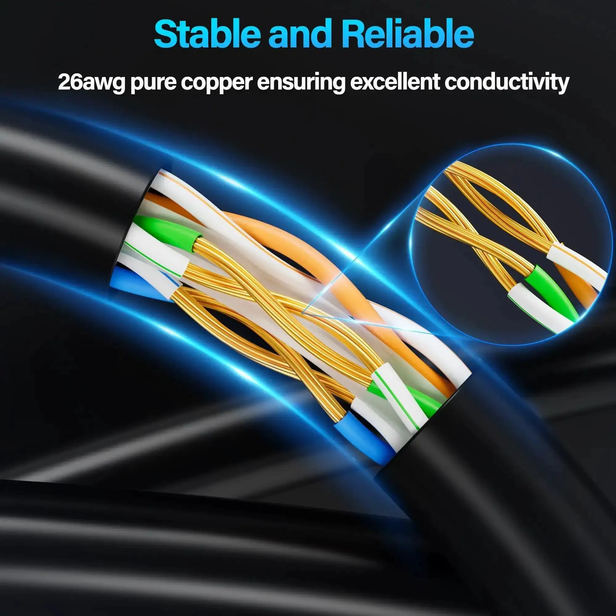 10Gbps Cat6 Ethernet Cable 75 Ft UTP Bare Copper Network Cable For Server And Data Center, Super Fast 550MHz Bandwidth, Great For 4K Streaming, Gaming, And Large Downloads, Black - Image 6
