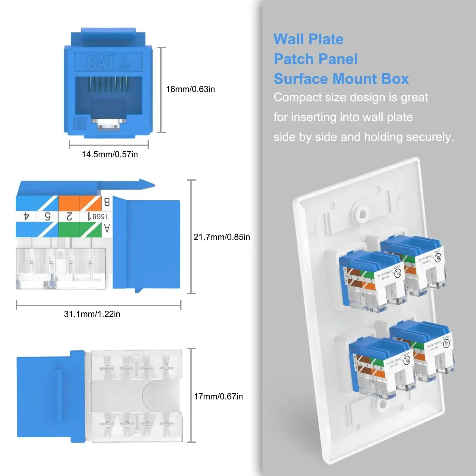 10Gbps Cat6 Keystone Jack Inserts 25 Pack 90 Degree Punch Down RJ45 Adapter Plug And Play Slim Profile UL Listed Blue Ideal For Patch Panels Wall Plates Surface Mount Boxes And Network Upgrades - Image 4