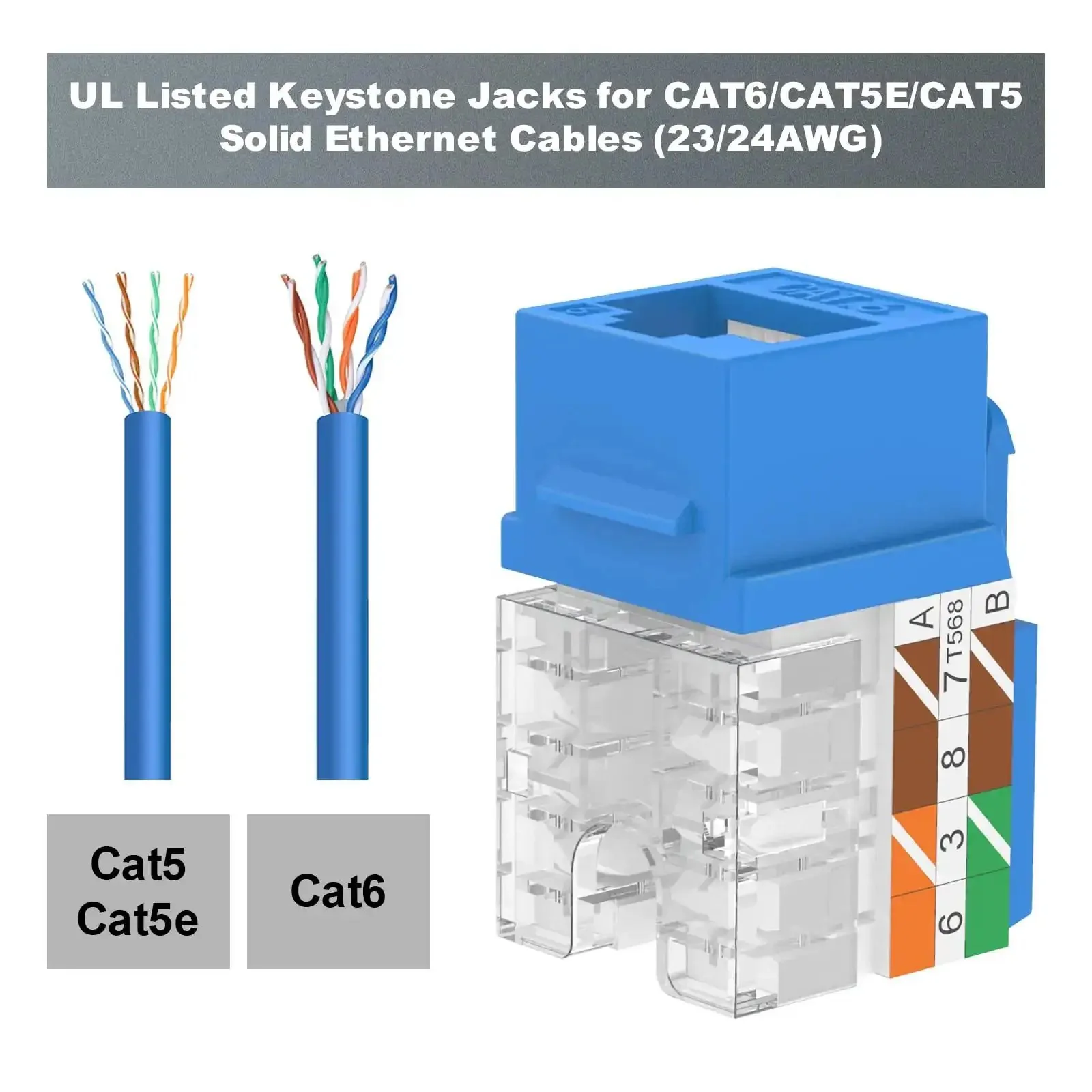 10Gbps Cat6 Keystone Jack Inserts 25 Pack 90 Degree Punch Down RJ45 Adapter Plug And Play Slim Profile UL Listed Blue Ideal For Patch Panels Wall Plates Surface Mount Boxes And Network Upgrades - Image 5