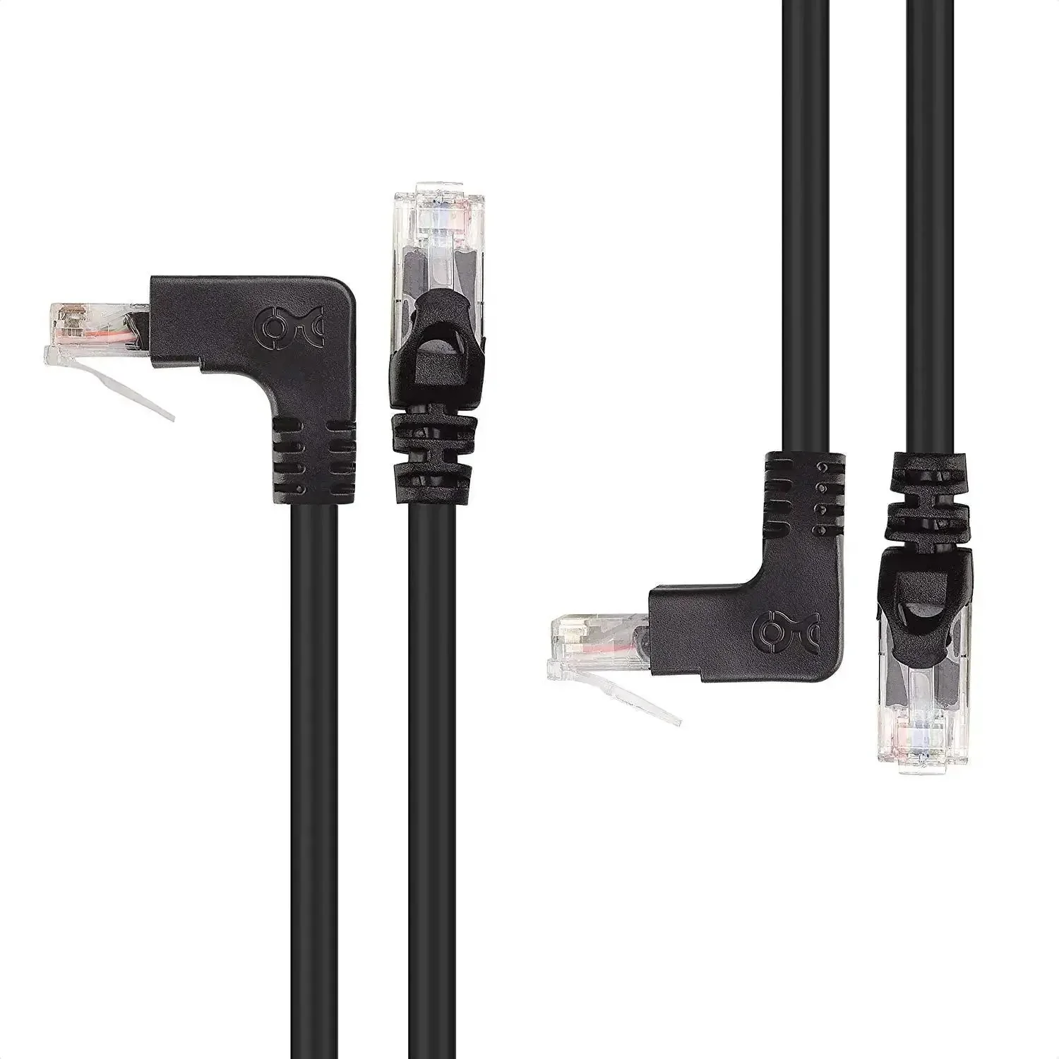 10Gbps Ready Cat 6 Right Angle Ethernet Cables Dual Pack 5 Foot Up And Down Angled RJ45 Patch Cables For Tight Spaces High Speed Network Cable Set With Space Saving 90 Degree Connectors