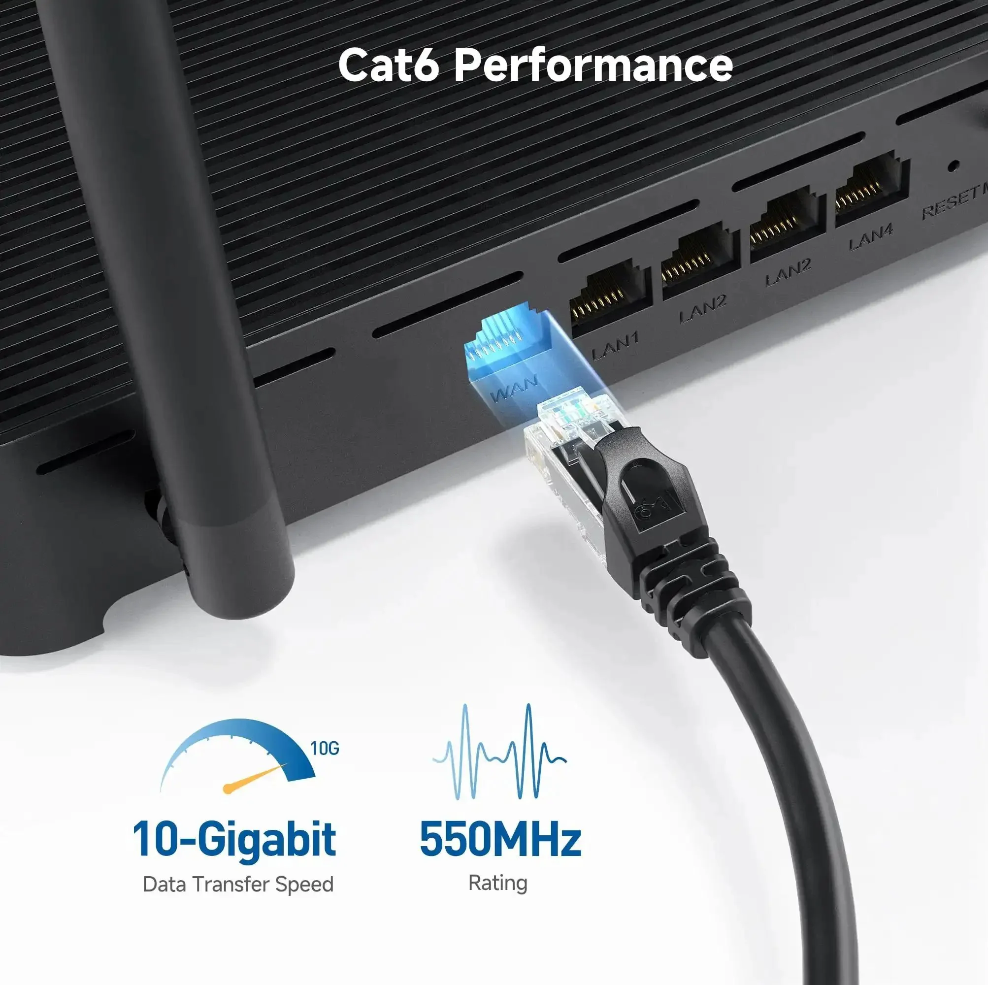 10Gbps Snagless Cat 6 Ethernet Cable Kit, 10 Pack, 10 Ft Length, Cat6 Cord, Ethernet Cord, Black, Beefy 24Awg Copper Wire, Ultra Fast LAN Cable for PCs, Routers, Servers, Printers and More - Image 8