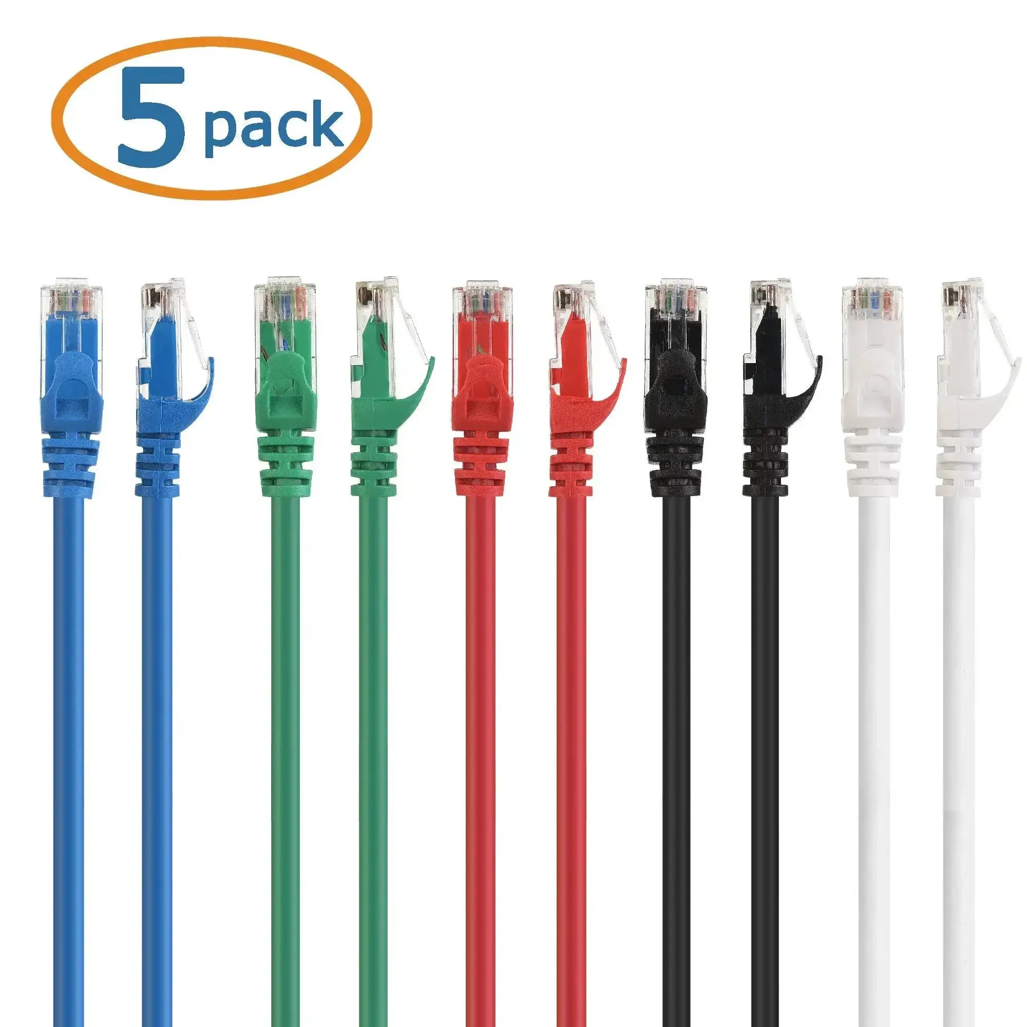10Gbps Snagless Cat6 Ethernet Cable 5ft Multi Color Set For Fast LAN Connections, 24 AWG Copper, RJ45 Patch Cord, Cat6 Cord, Ethernet Cable, Black Blue White Green Red - Image 2