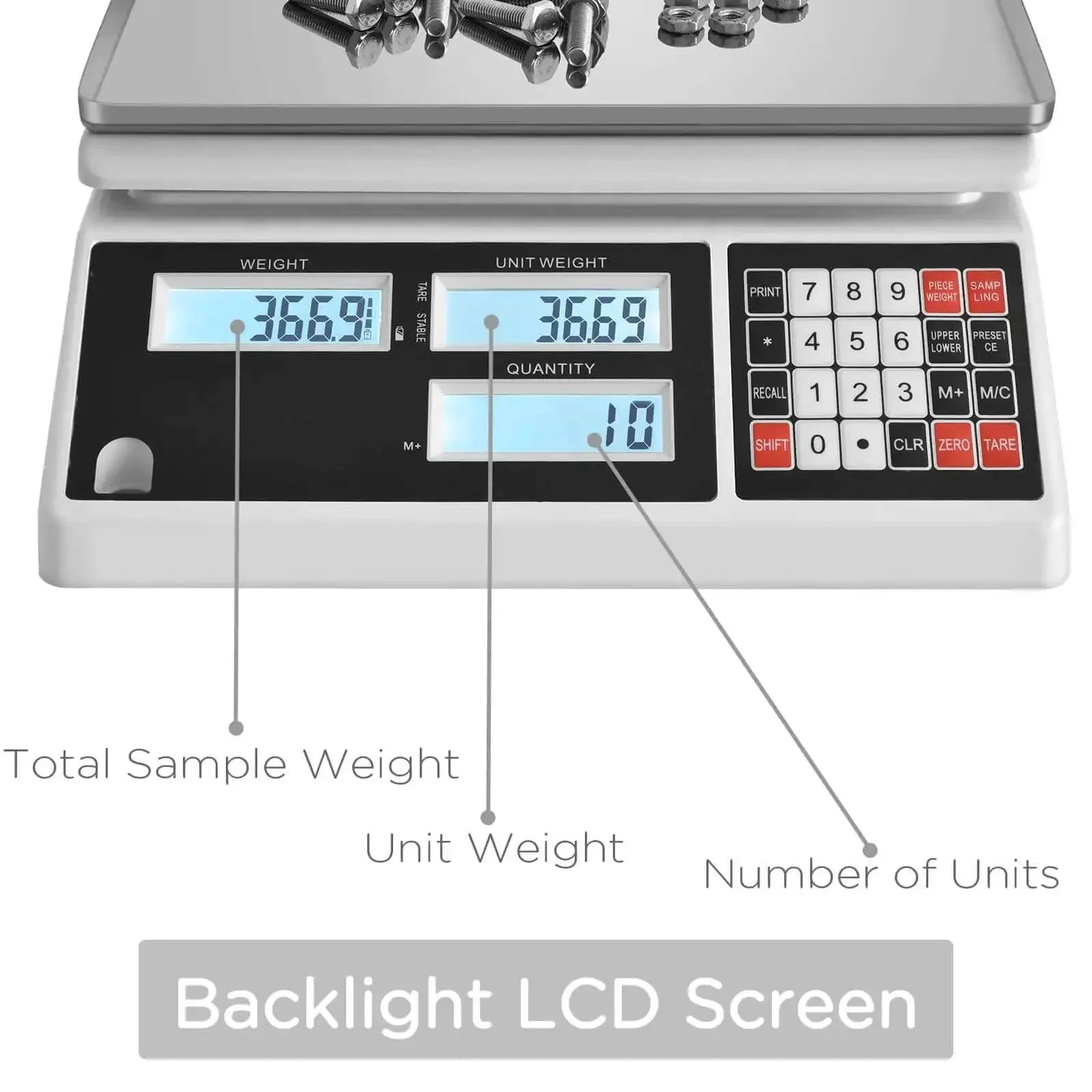 10Kg Digital Counting Scale With 0.1g Precision For Inventory And Parts, No-Fuss Piece Counting, RS232 Port To Computer Or Printer, Battery Powered, Gram/Kg/Lb, High Accuracy And Quick Readouts - Image 6