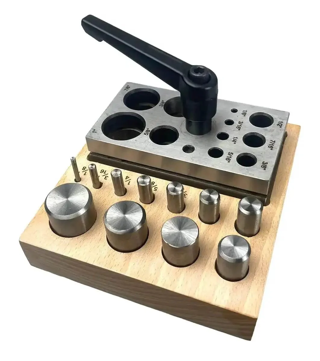 11 Piece Disc Cutter Set With Lever For Jewelry Making And Metalworking, Includes Round Punch Sizes 1/8 To 1 Inch, Heavy Duty Hardened Steel Construction, Cuts 14 Gauge Soft Sheet Metal, Wooden Storage Base With Marked Sizes - Image 3