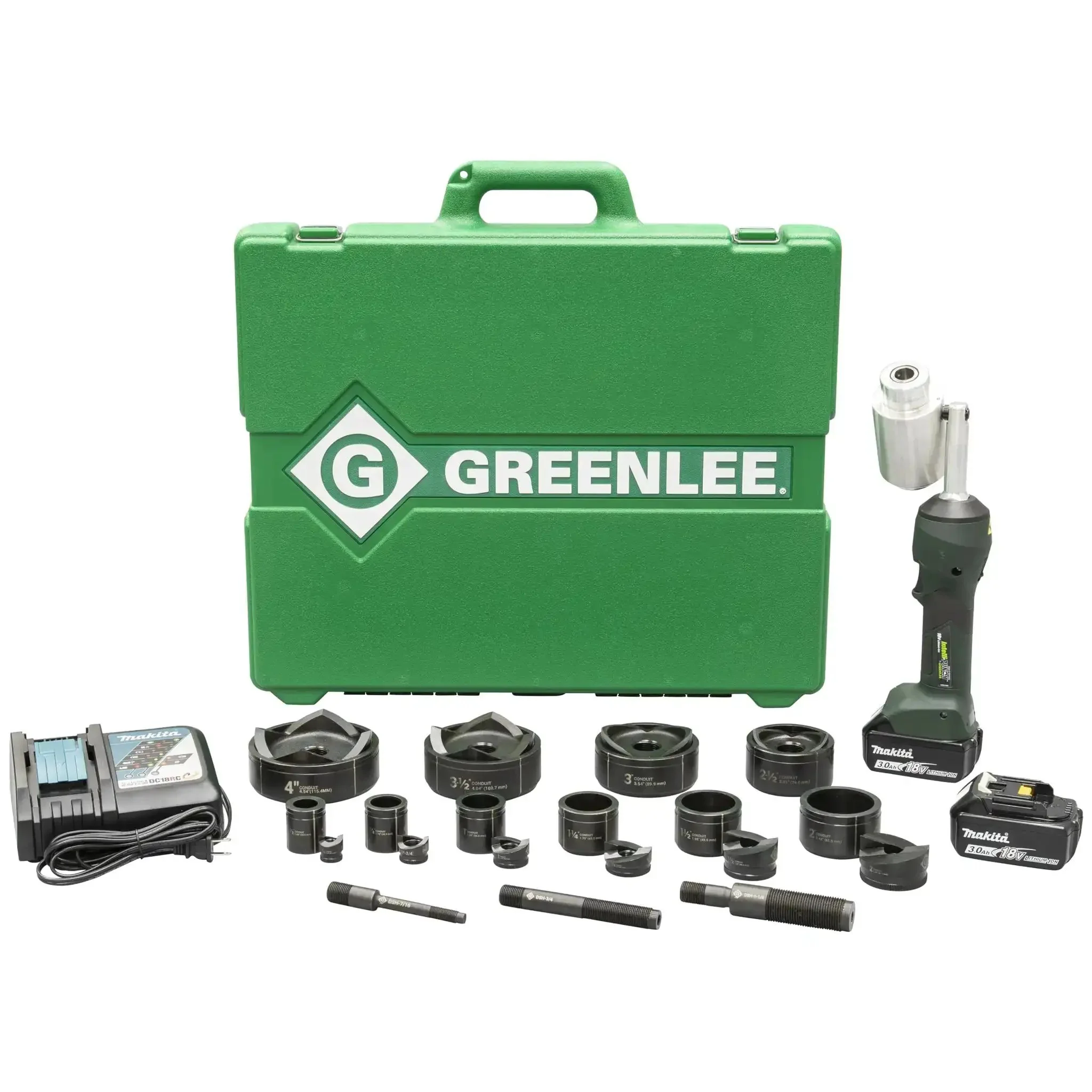 11-Ton Battery Hydraulic Knockout Punch Kit With Slug Buster For 1/2 To 4 Inch Conduit Fast 8 Second Cycles One Person Operation Punches Steel Aluminum Copper Brass Fiberglass And Plastics Heavy Duty