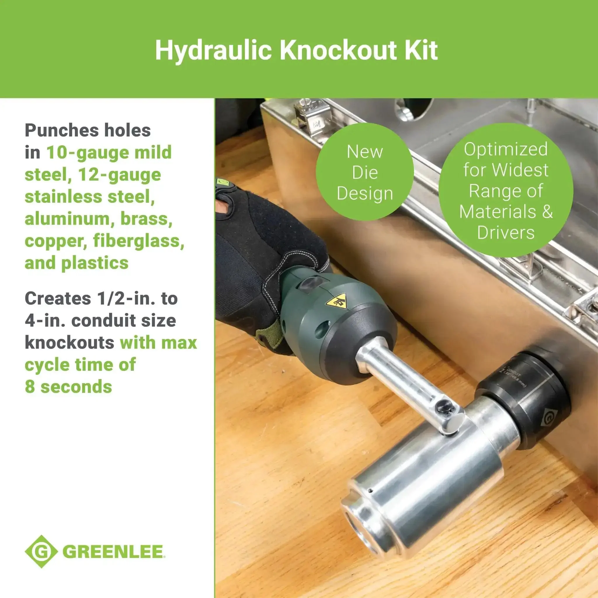 11-Ton Battery Hydraulic Knockout Punch Kit With Slug Buster For 1/2 To 4 Inch Conduit Fast 8 Second Cycles One Person Operation Punches Steel Aluminum Copper Brass Fiberglass And Plastics Heavy Duty - Image 10