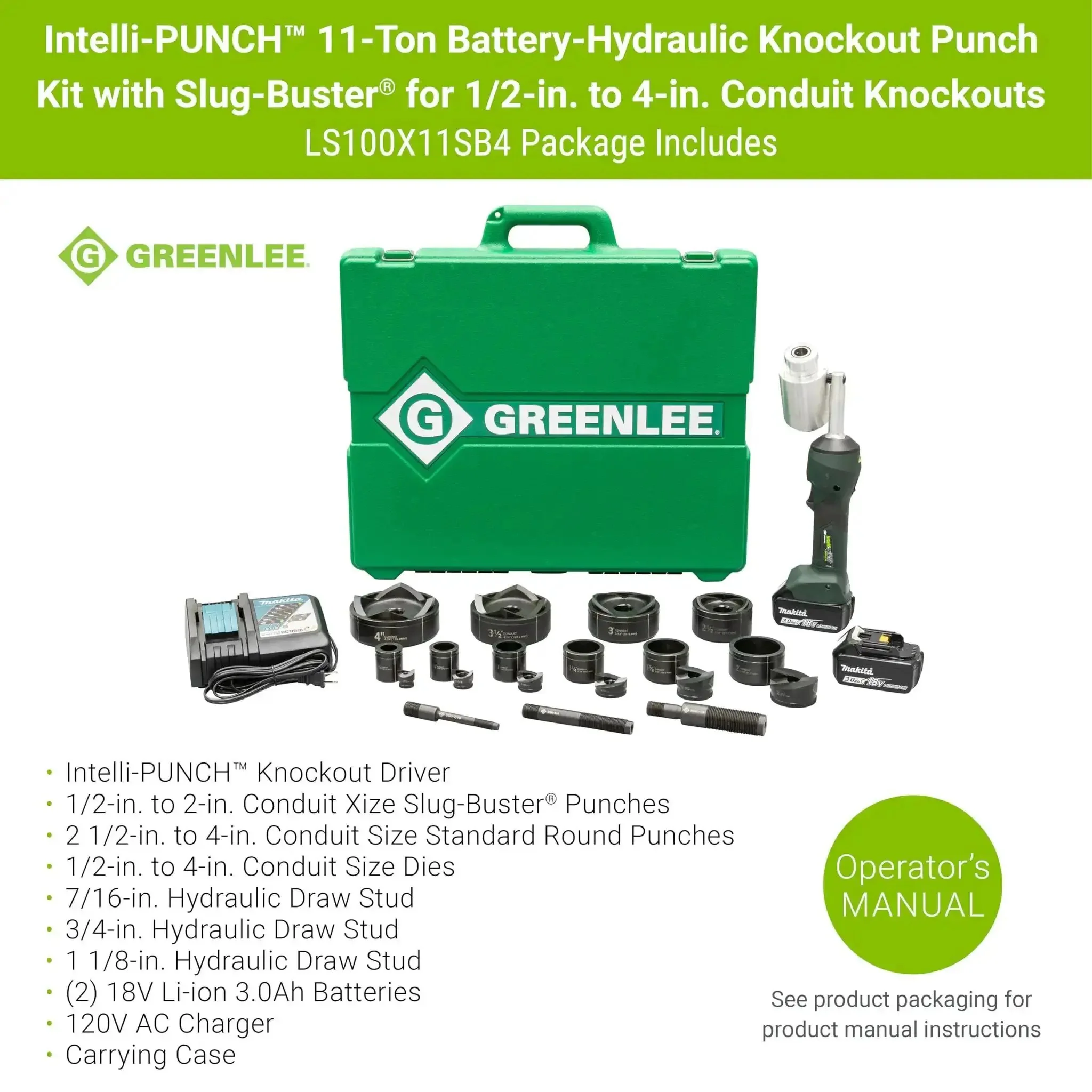 11-Ton Battery Hydraulic Knockout Punch Kit With Slug Buster For 1/2 To 4 Inch Conduit Fast 8 Second Cycles One Person Operation Punches Steel Aluminum Copper Brass Fiberglass And Plastics Heavy Duty - Image 12