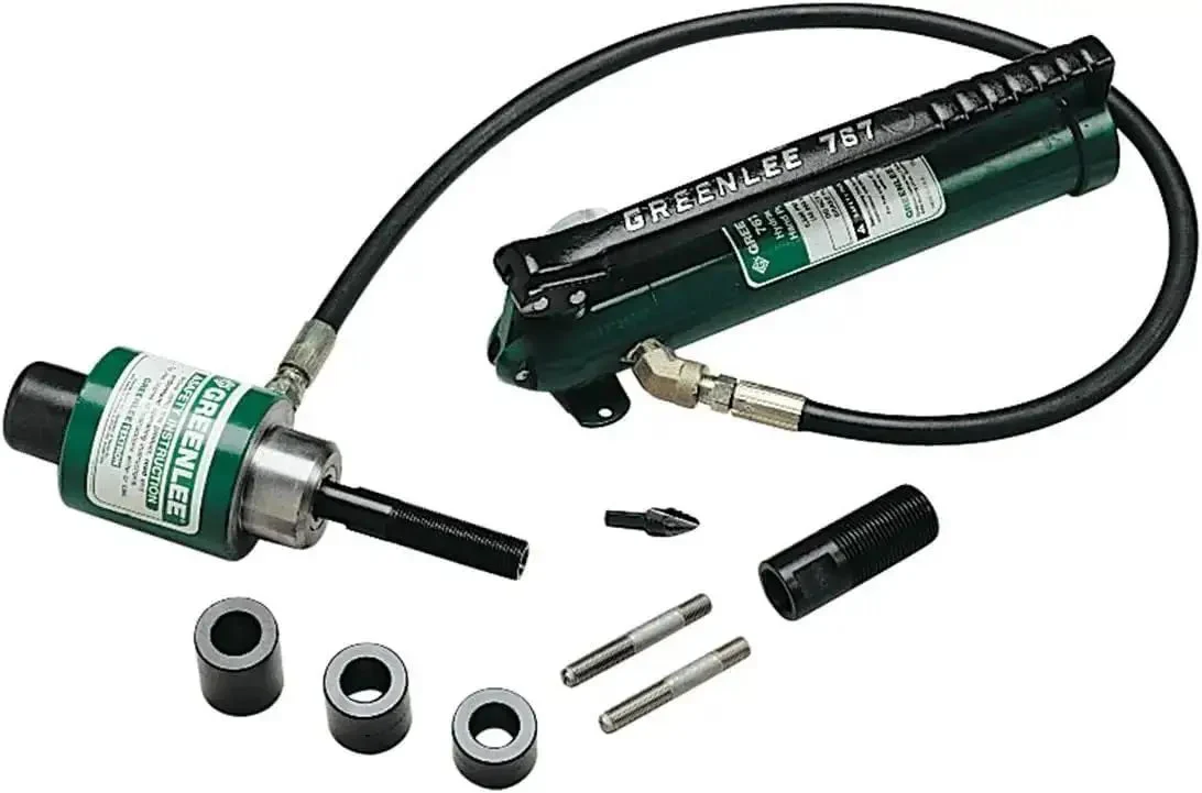 11-Ton Hydraulic Knockout Punch Kit With Hand Pump, Ram, One Half To Two Inch Slug-Buster Punches, Dies, Draw Studs, And Electrical Conduit Hole Cutter Kit For Drilling Holes In Steel, Aluminum, Brass, Copper, Fiberglass, And Plastics - Image 2