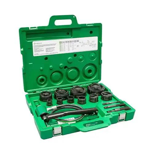 11 Ton Hydraulic Knockout Punch Kit With Hand Pump And Ram, From Half Inch To Four Inch Slug Buster Punches, Dies, Hydraulic Draw Studs, And Electrical Conduit Hole Cutter Kit For Steel, Aluminum, Brass, Copper, Fiberglass And Plastic Panels - Image 2