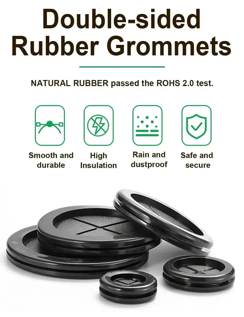 110 Pcs Rubber Grommets Kit With Six Sizes Five Sixteenths Inch Three Eighths Inch One Half Inch Five Eighths Inch Seven Eighths Inch And One Inch Waterproof Grommets For Sheet Metal Automotive Wires Cables And Electrical Boxes Desk Cable Management - Image 8