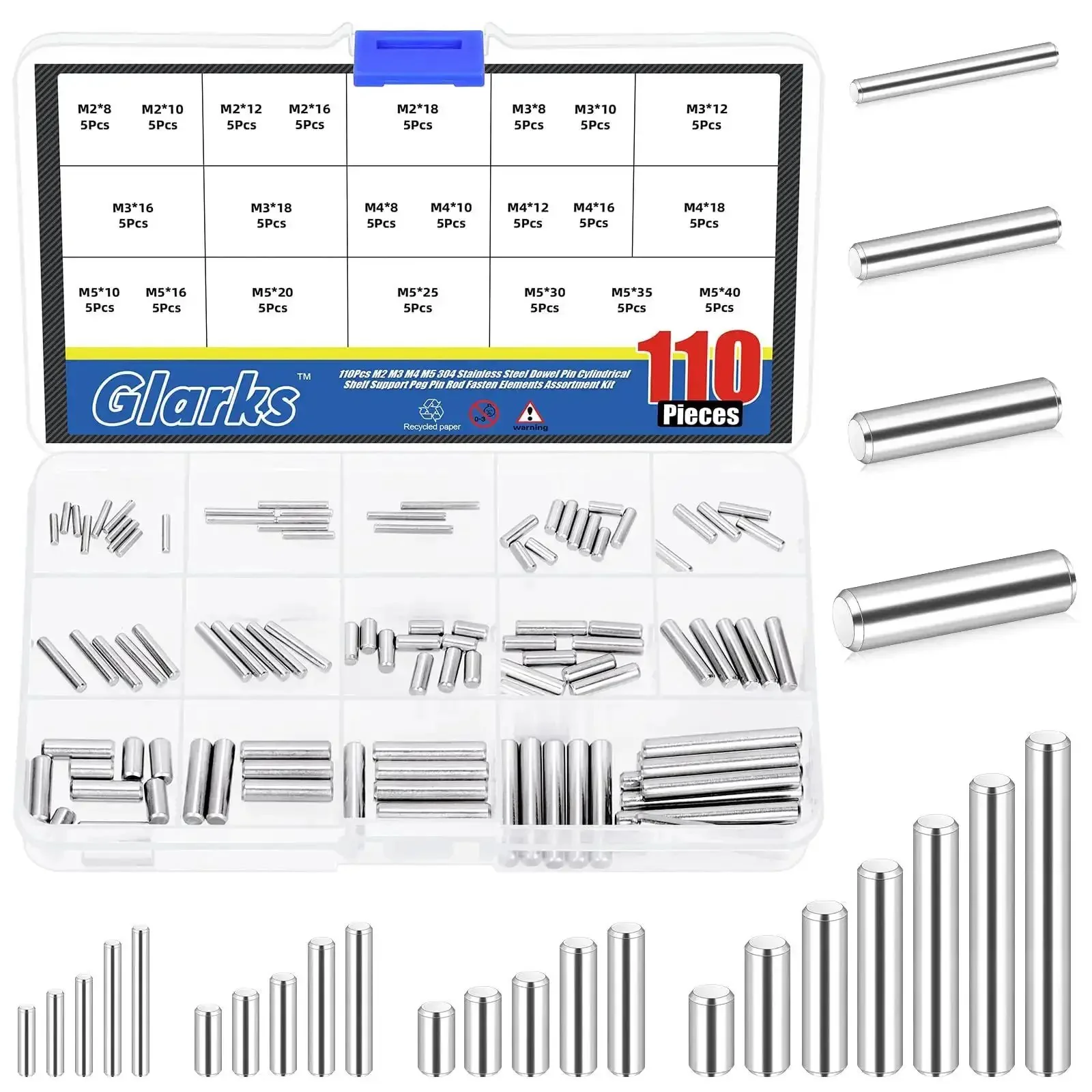 110 Piece Stainless Steel Dowel Pins Kit 2 To 5mm Assorted Diameters And 8 To 30mm Lengths For Cabinets, Furniture, Woodworking, Shelves, And Bed Frames With Shelf Pins And Fasteners For Easy Fixes