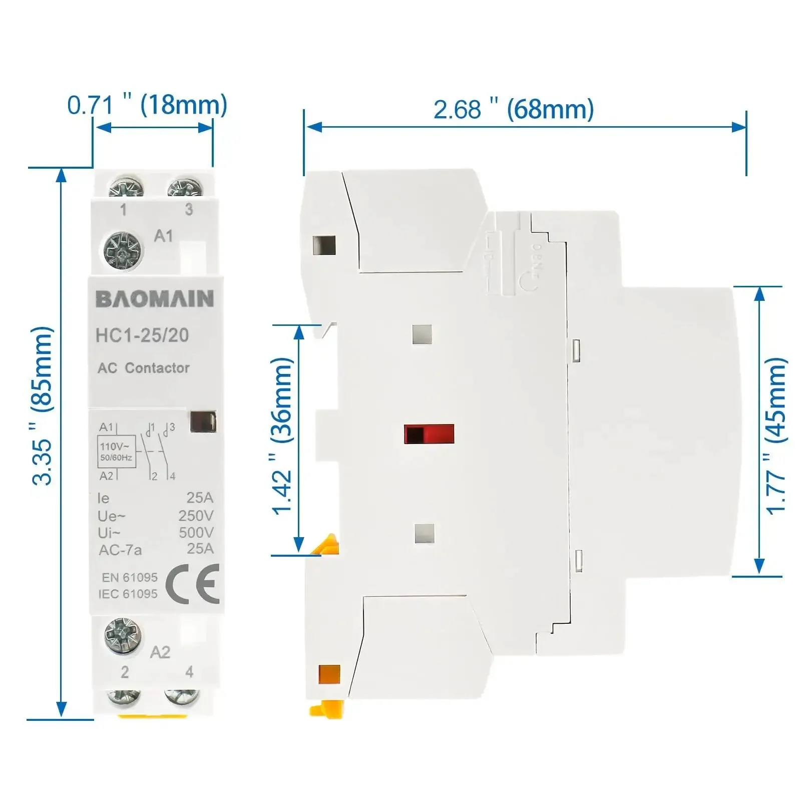 110V AC 2-Pole Modular Contactor With 2NO Normally Open Contacts, Beefy 25A Rating, DIN Rail Mount For HVAC, Motor, Pump And Lighting Control, Heavy-Duty Industrial Relay For Dual Circuit Switching In Commercial And Residential Installations - Image 6