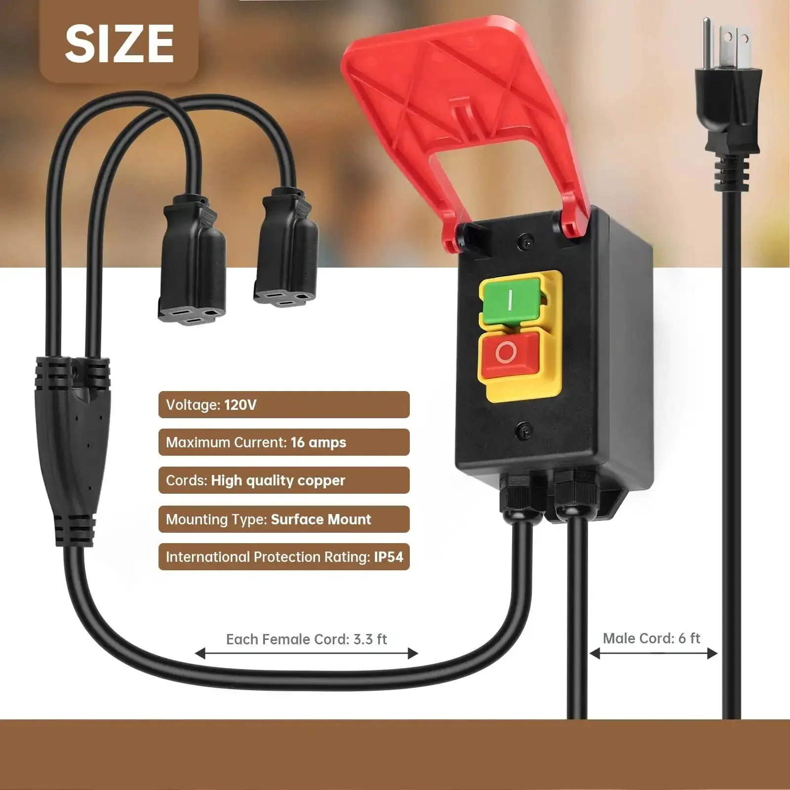 110V Single Phase Safety Switch With Dual Outlets And Synchronized Start Stop, Large Emergency Paddle, Router Table Switch For Table Saws And Workshop Tools, Lets You Power Two Tools At Once Safely - Image 3