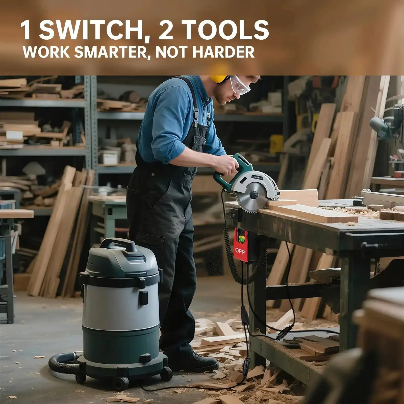110V Single Phase Safety Switch With Dual Outlets And Synchronized Start Stop, Large Emergency Paddle, Router Table Switch For Table Saws And Workshop Tools, Lets You Power Two Tools At Once Safely - Image 7