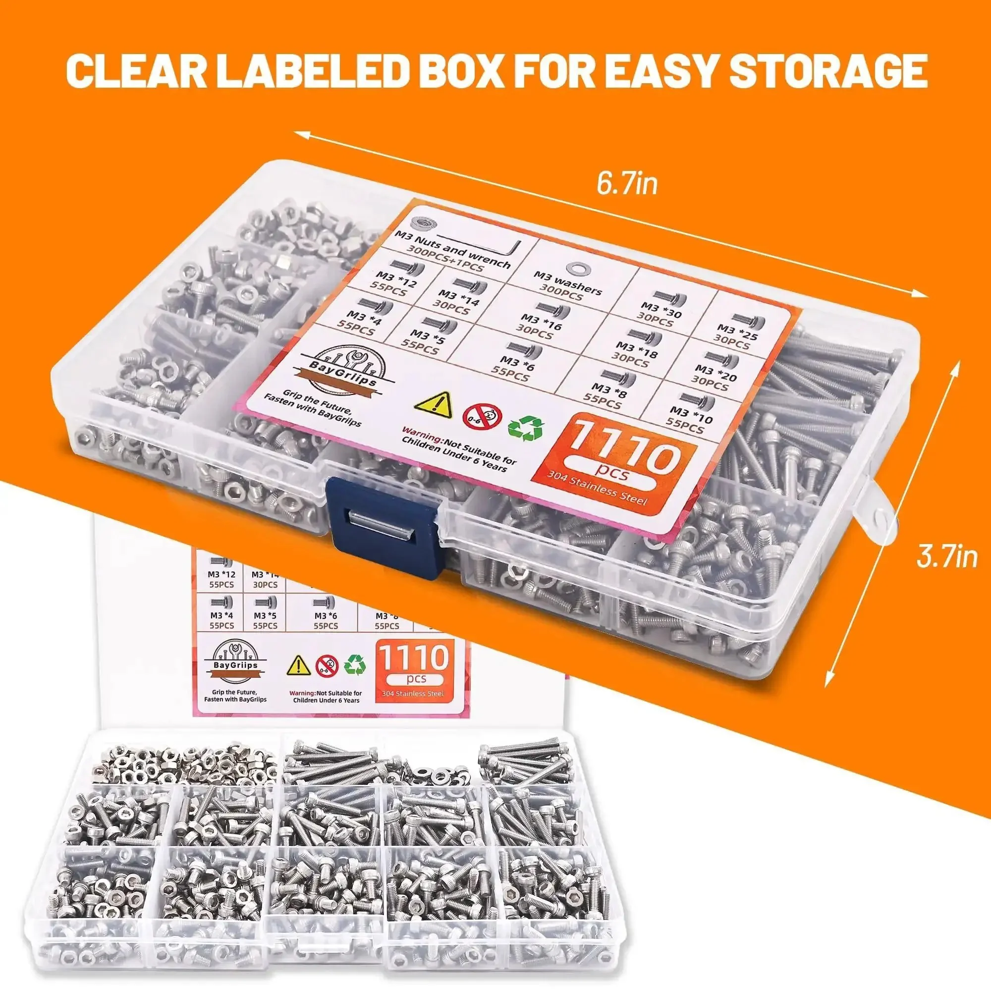 1110-Piece M3 Stainless Steel Socket Head Screw And Nut Kit With Hex Drive Cap Screws From 4 To 30 Millimeter, Allen Wrench, Curved Tweezers, Metric Machine Screw Assortment Set For DIY Projects, Robotics And Bike Maintenance - Image 2