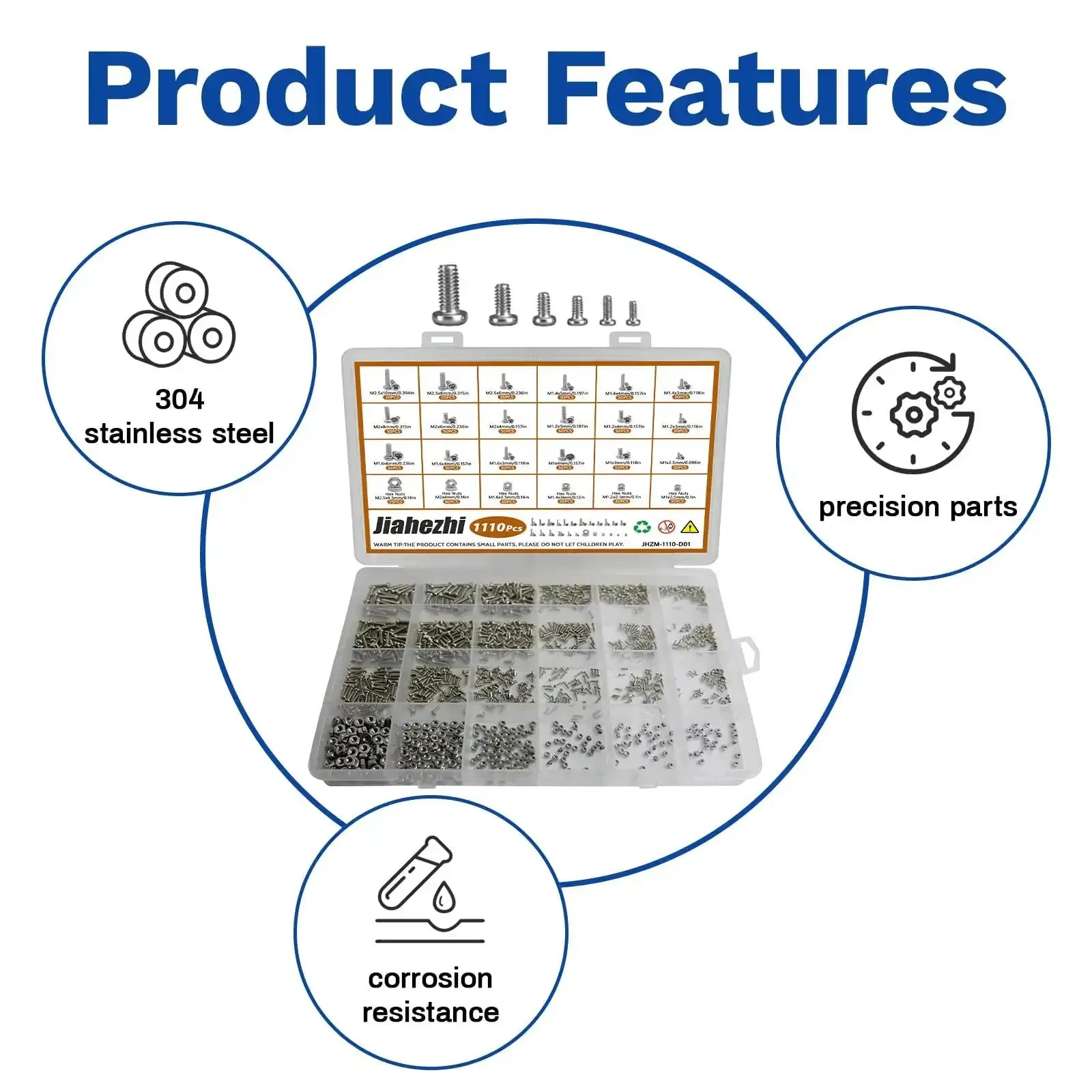 1110Pcs Stainless Steel Micro Screws And Nuts Set Metric M1 To M2.5 Sizes Phillips Pan Head Fully Threaded Ideal For Arduino Makers RC Models Electronics And DIY Projects Plus Handy Storage Case - Image 5