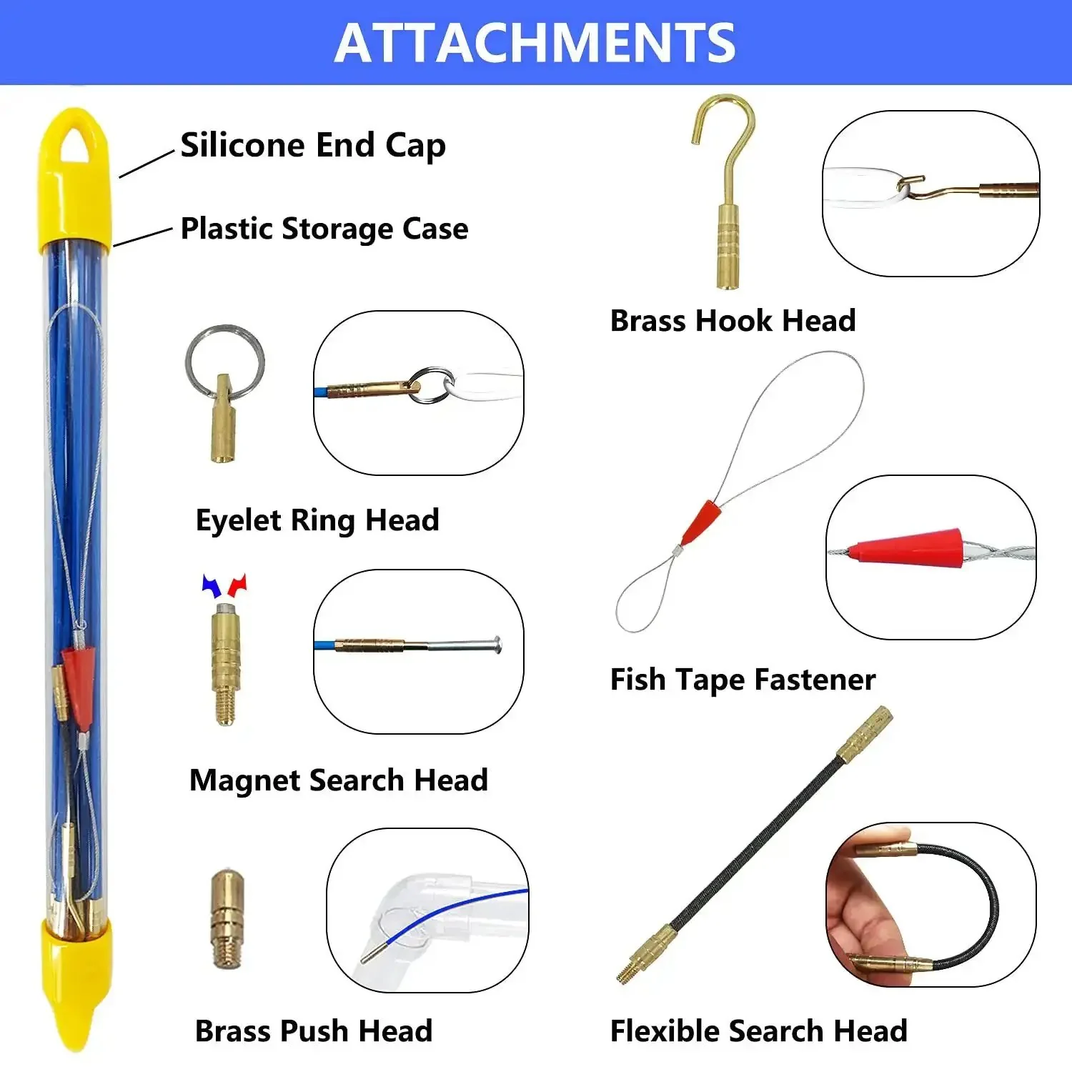 11Ft Fiberglass Duct Rodder Kit For Wire And Cable Pulling Flexible And Durable Fish Tape With Hook And Hole In Tube Blue Extends To 11 Feet Pro Grade Tool For Electrical Jobs - Image 3