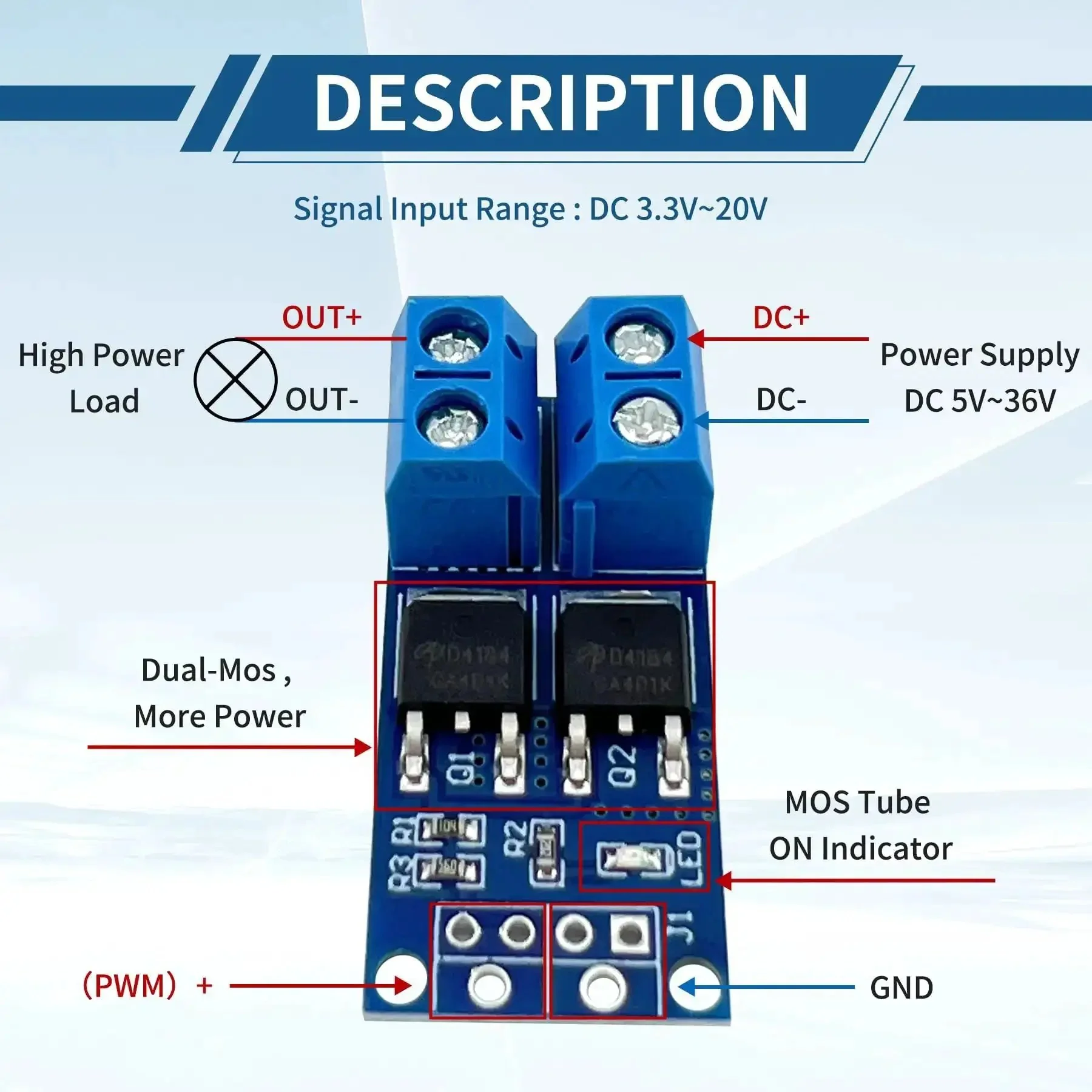 11Pcs MOSFET Switch Driver Module For Motors And LED Strips, PWM Control, 5V-36V, 15A Continuous (30A Peak, 400W), Low Heat Design, Compatible With Arduino And Raspberry Pi, Dual Parallel MOSFETs For Reliable Heavy-Duty Power - Image 4