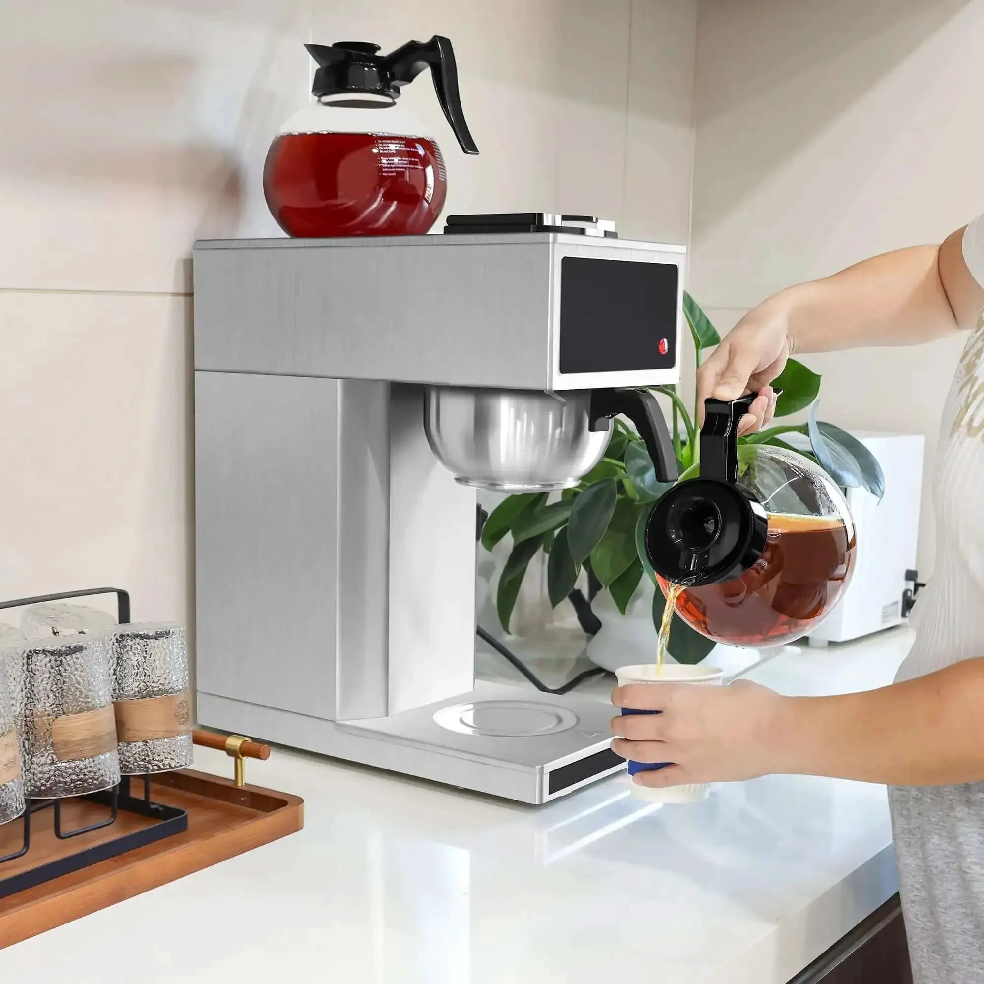 12 Cup Commercial Coffee Maker With Dual Warmers For Offices And Break Rooms - Pourover Stainless Steel Brewer, 120V Compact Drip Coffee Machine For Church Events And Big Gatherings - Image 4