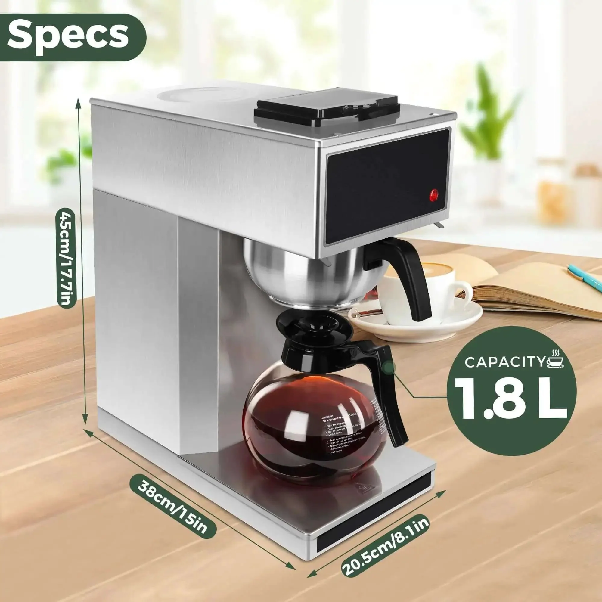 12 Cup Commercial Coffee Maker With Dual Warmers For Offices And Break Rooms - Pourover Stainless Steel Brewer, 120V Compact Drip Coffee Machine For Church Events And Big Gatherings - Image 7