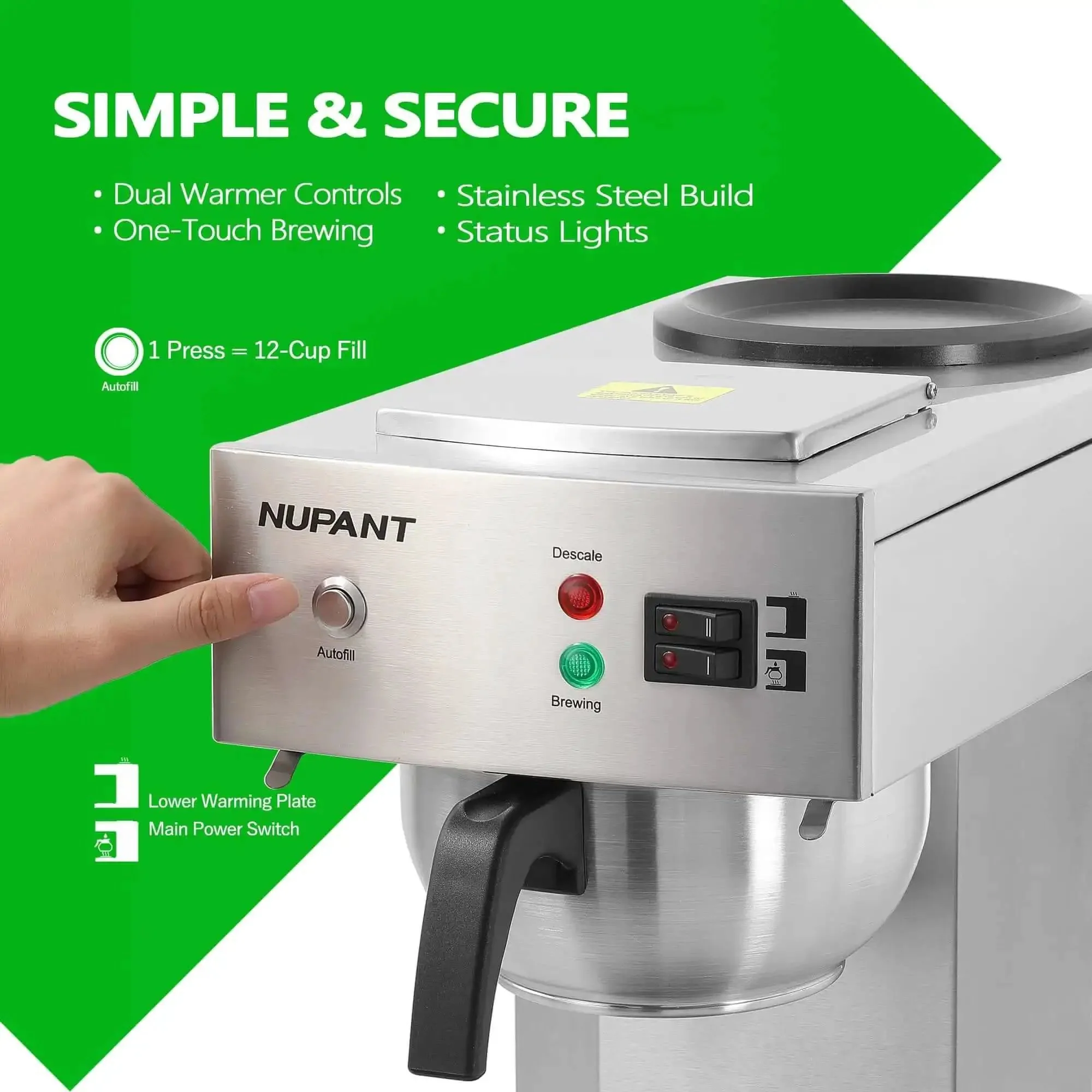 12 Cup Commercial Coffee Maker With Water Line Auto Fill, Stainless Steel Body, Dual Glass Carafes And Two Warmers, Drip Brewer For Restaurant Office Or Cafe, Heavy Duty Brew Machine That Keeps Up With Busy Mornings - Image 4