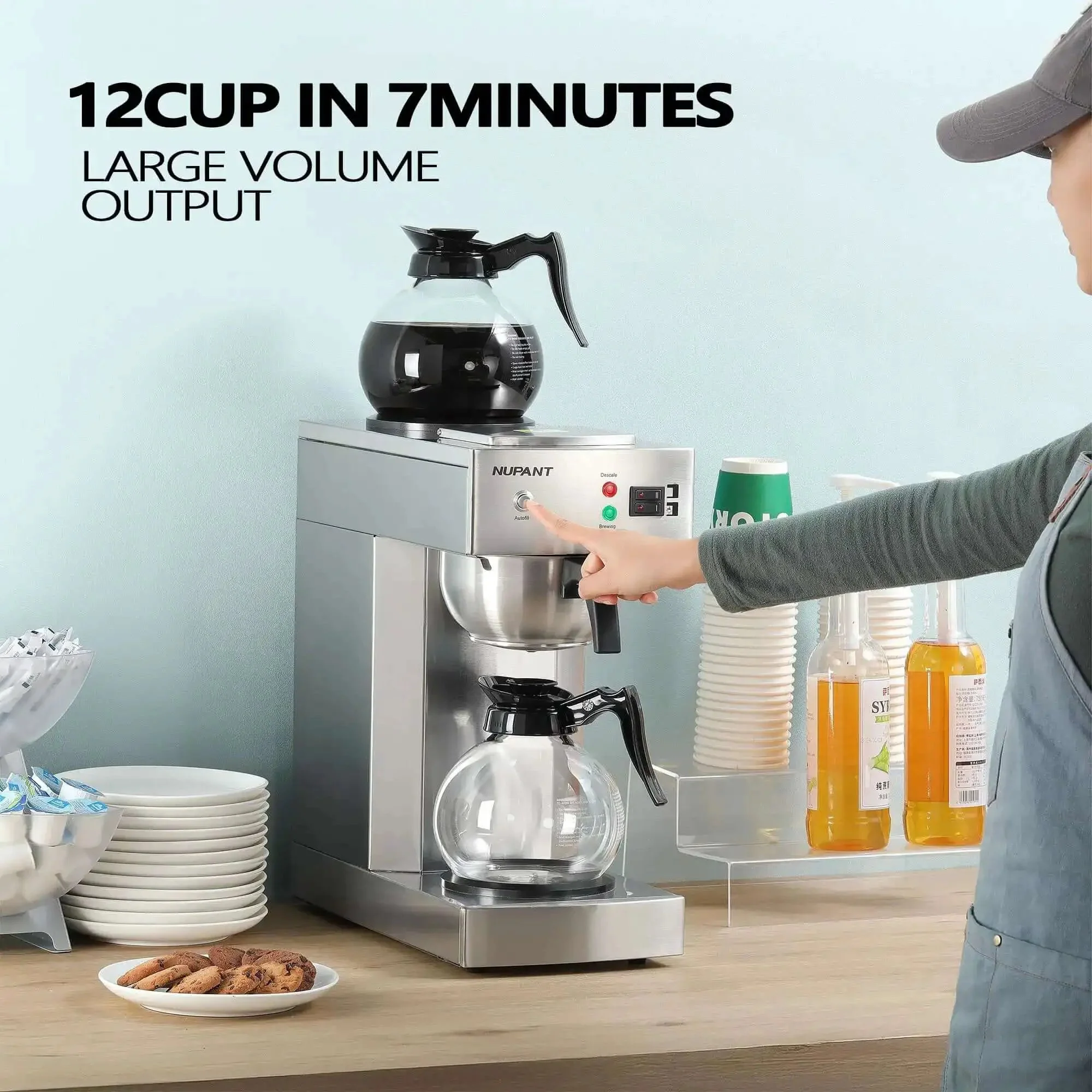 12 Cup Commercial Coffee Maker With Water Line Auto Fill, Stainless Steel Body, Dual Glass Carafes And Two Warmers, Drip Brewer For Restaurant Office Or Cafe, Heavy Duty Brew Machine That Keeps Up With Busy Mornings - Image 7