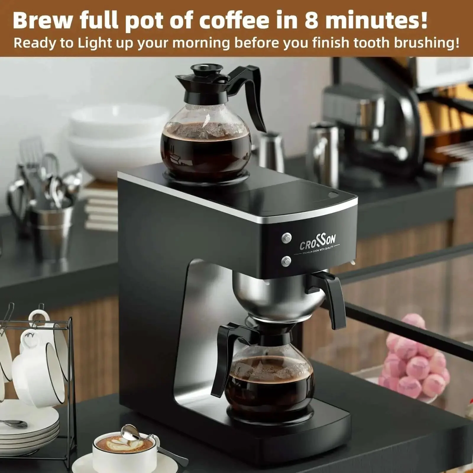 12 Cup Commercial Drip Coffee Brewer With Dual Warmer And Glass Decanters For Pour Over Convenience No Fuss Fingerprint Free Housing 304 Stainless Steel Funnel Delivers Even Extraction In 7 To 8 Minutes - Image 3