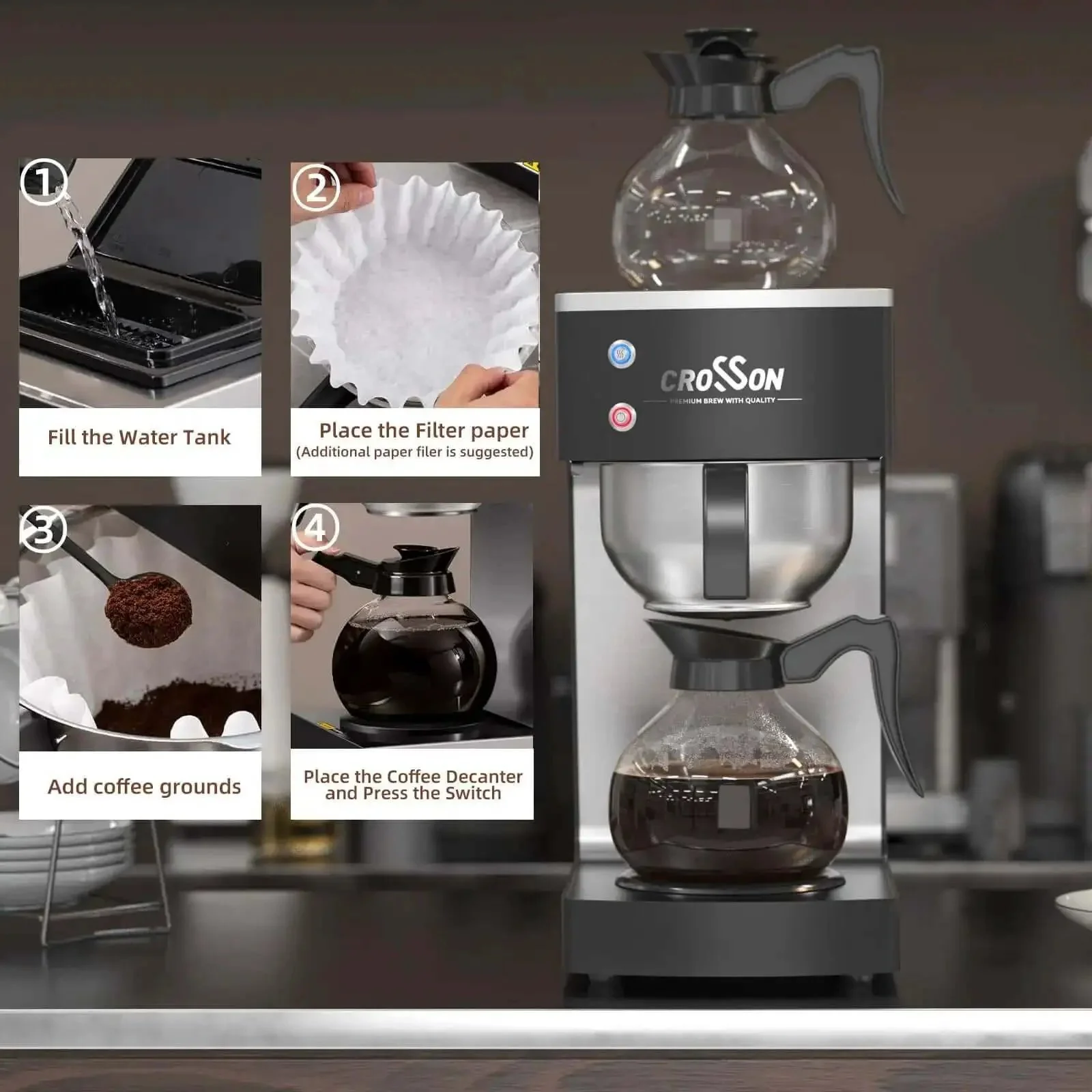 12 Cup Commercial Drip Coffee Brewer With Dual Warmer And Glass Decanters For Pour Over Convenience No Fuss Fingerprint Free Housing 304 Stainless Steel Funnel Delivers Even Extraction In 7 To 8 Minutes - Image 4