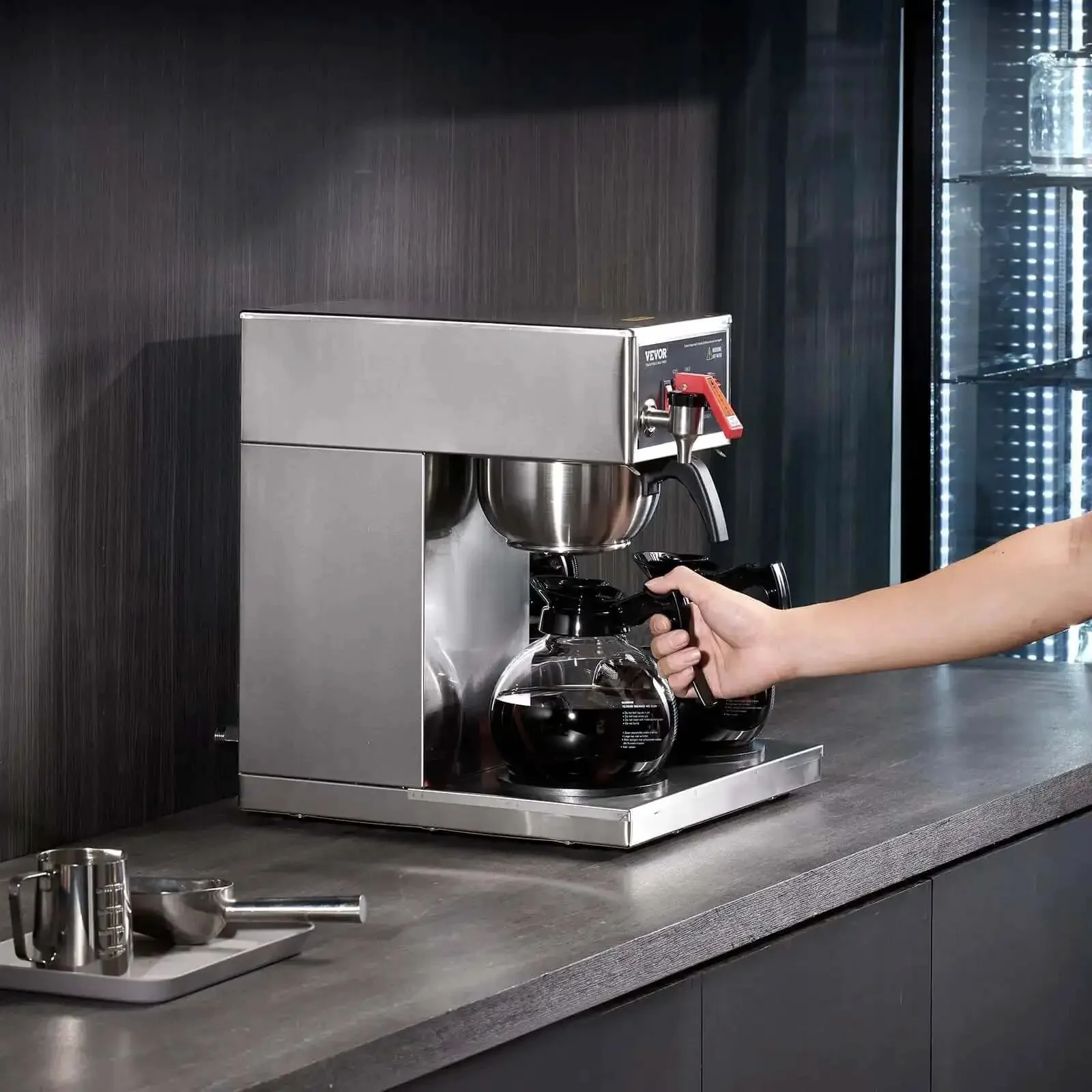 12 Cup Commercial Drip Coffee Maker With 3 Glass Carafes And 3 Warmer Plates, Stainless Steel Pour Over Brewer With Auto Water Intake For Restaurant Office Or Cafe, Big Batch Fast Brew In Minutes - Image 3