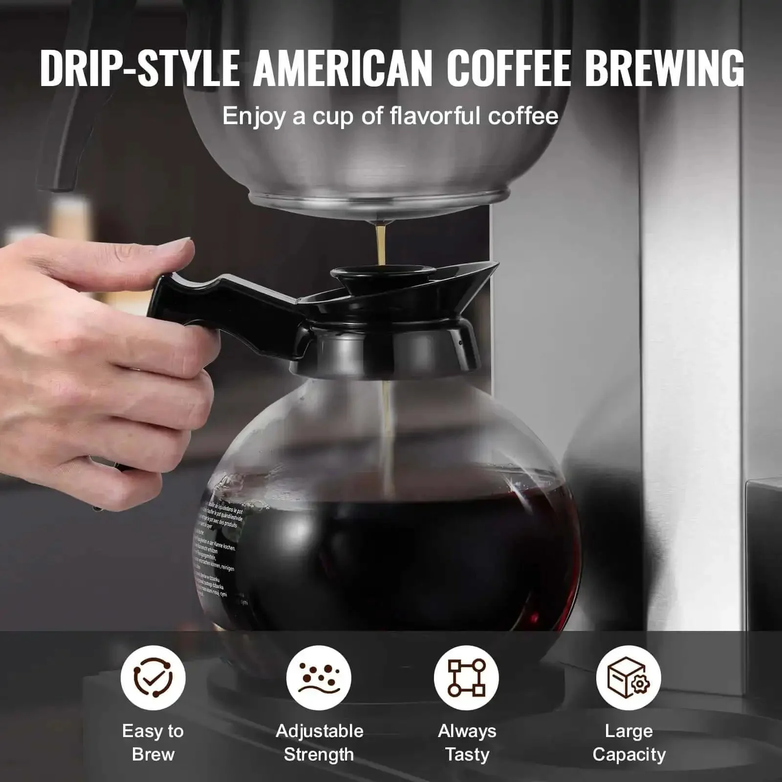 12 Cup Commercial Drip Coffee Maker With 3 Glass Carafes And 3 Warmer Plates, Stainless Steel Pour Over Brewer With Auto Water Intake For Restaurant Office Or Cafe, Big Batch Fast Brew In Minutes - Image 5