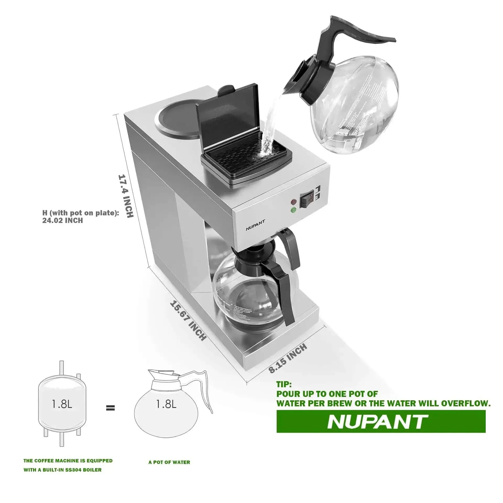 12 Cup Commercial Drip Coffee Maker With Glass Carafes And Two Warmers For Cafe Bar Restaurant Office Breakroom Stainless Steel Housing Fast Brew And Pour Over Style Coffee Station For Busy Venues Barista Boss Vibe - Image 3