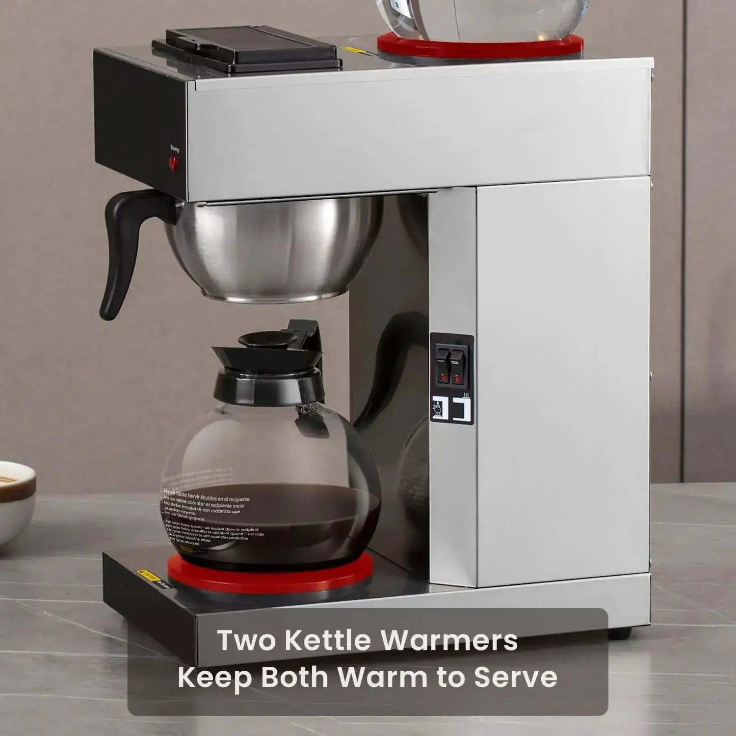 12 Cup Commercial Drip Pour Over Coffee Maker With Two Glass Carafes And Warmers Stainless Steel Brew Station For Office Or Cafe Fast Brew ETL CE RoHS Intertek Certified Durable High Capacity Coffee Brewer - Image 6