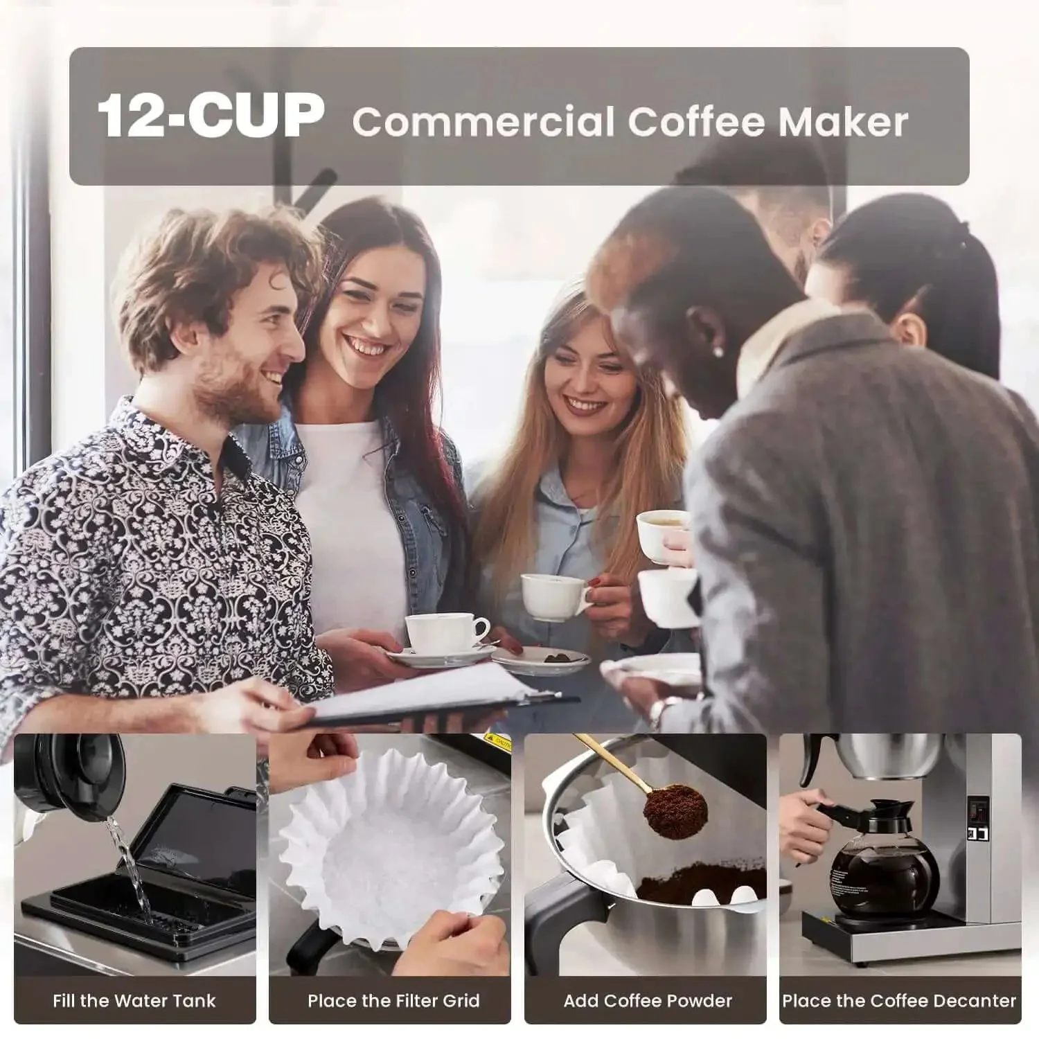 12 Cup Commercial Drip Pour Over Coffee Maker With Two Glass Carafes And Warmers Stainless Steel Brew Station For Office Or Cafe Fast Brew ETL CE RoHS Intertek Certified Durable High Capacity Coffee Brewer - Image 7